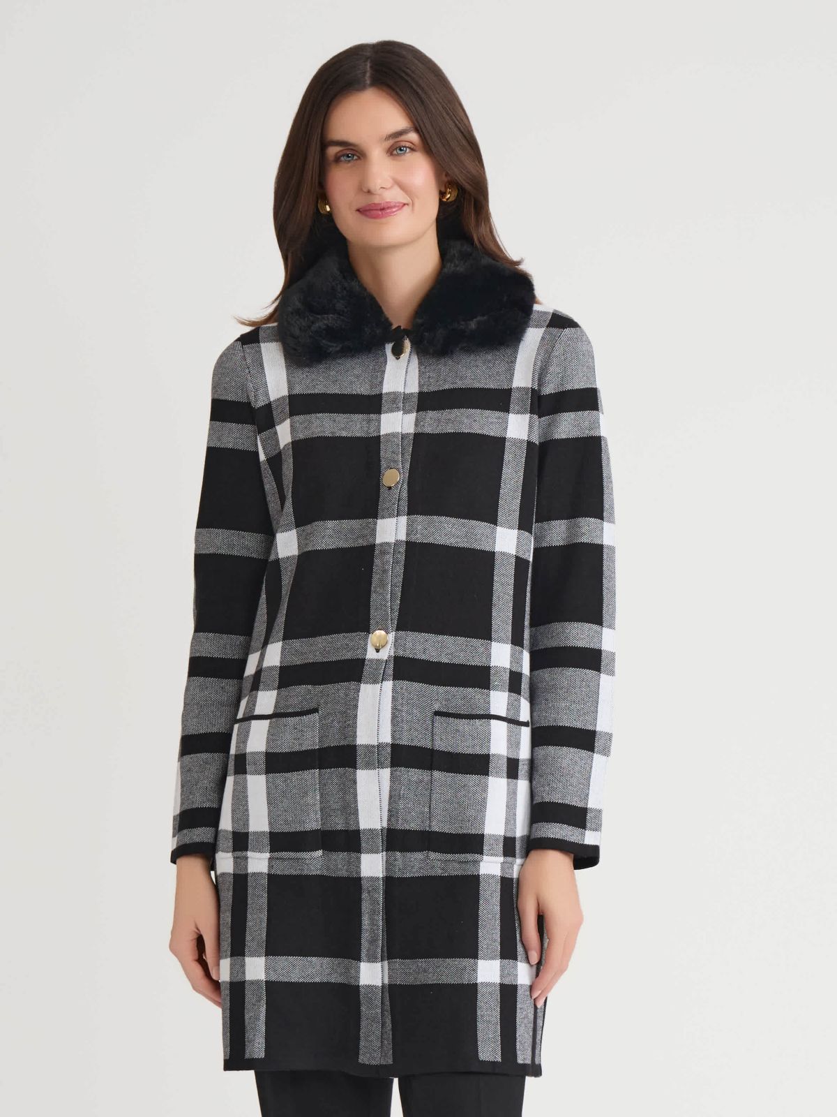 Womens Fur Collared Coatigan with Pockets