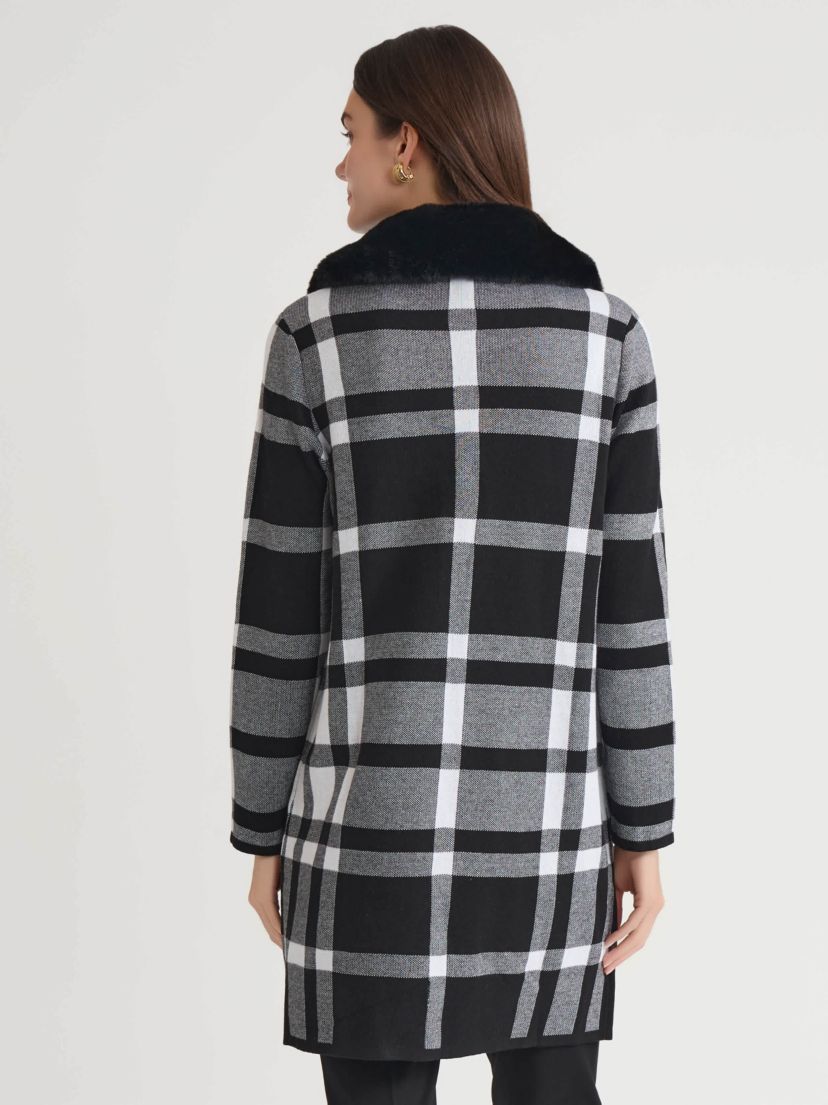 Womens Fur Collared Coatigan with Pockets