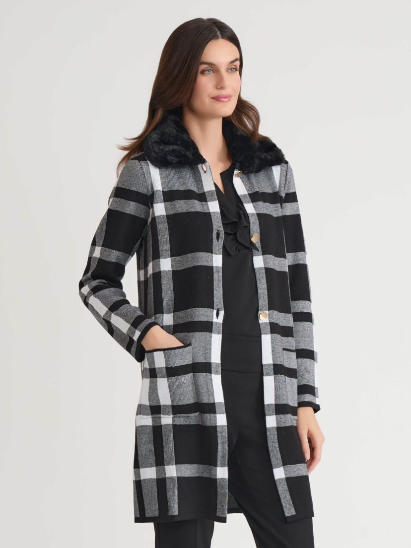 Womens Fur Collared Coatigan with Pockets