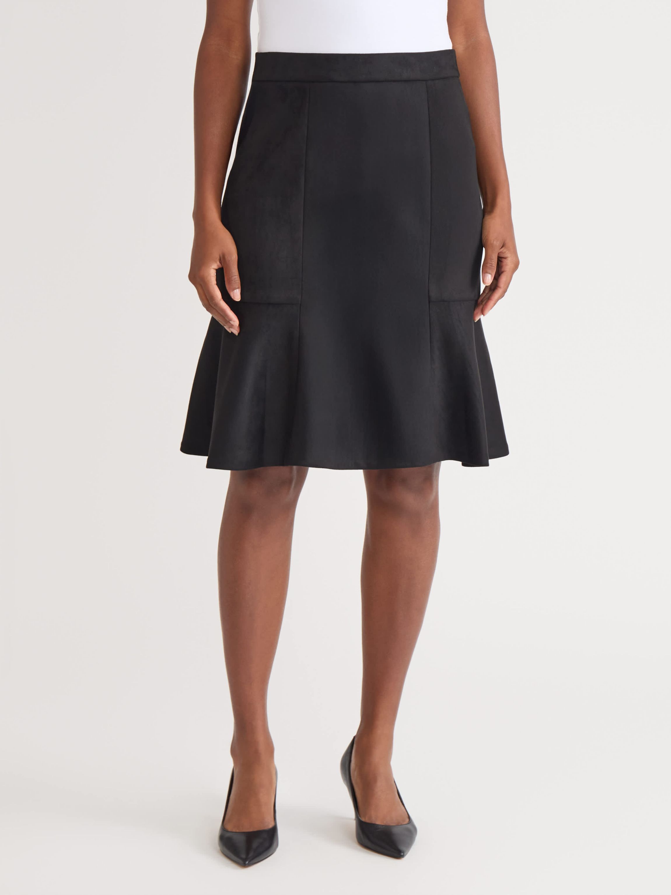 Womens Scuba Suede Pull On Flare Skirt