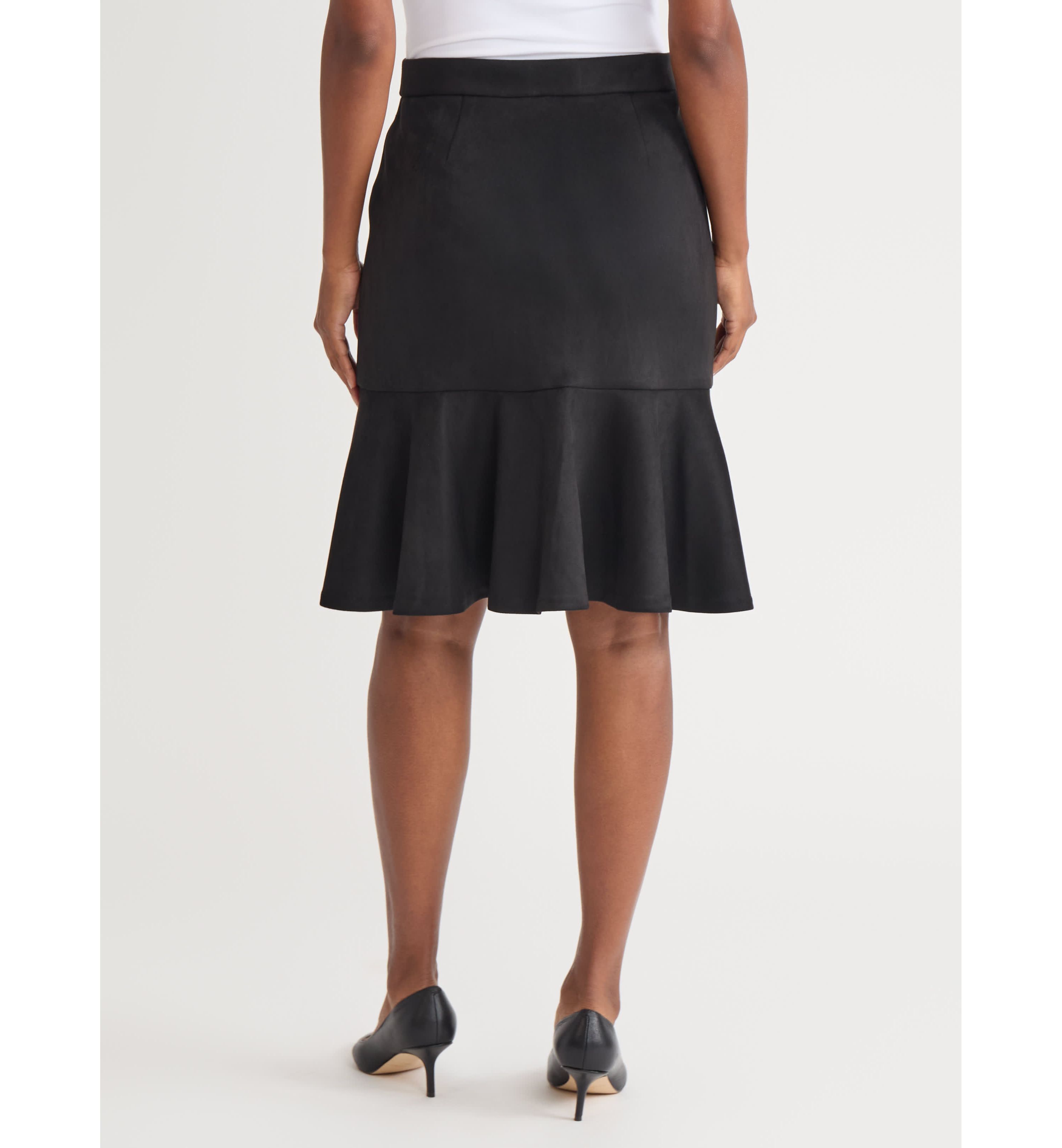Womens Scuba Suede Pull On Flare Skirt