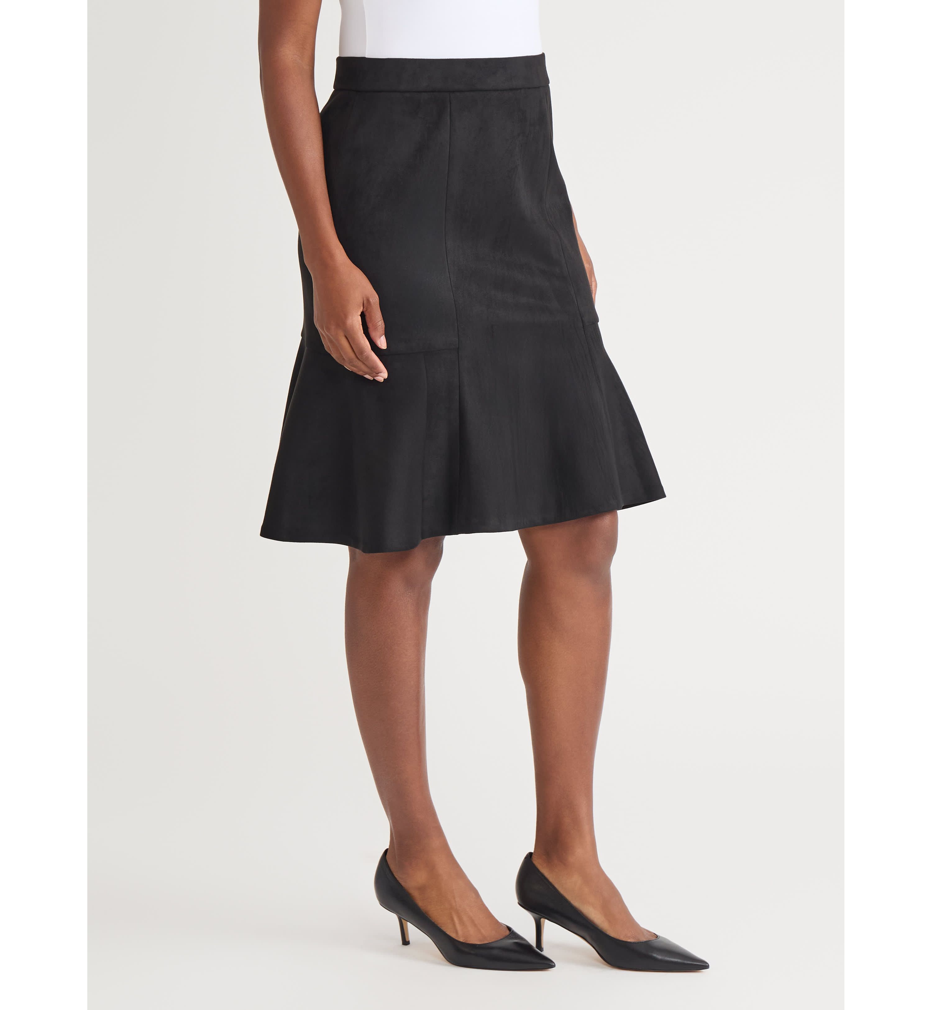 Womens Scuba Suede Pull On Flare Skirt