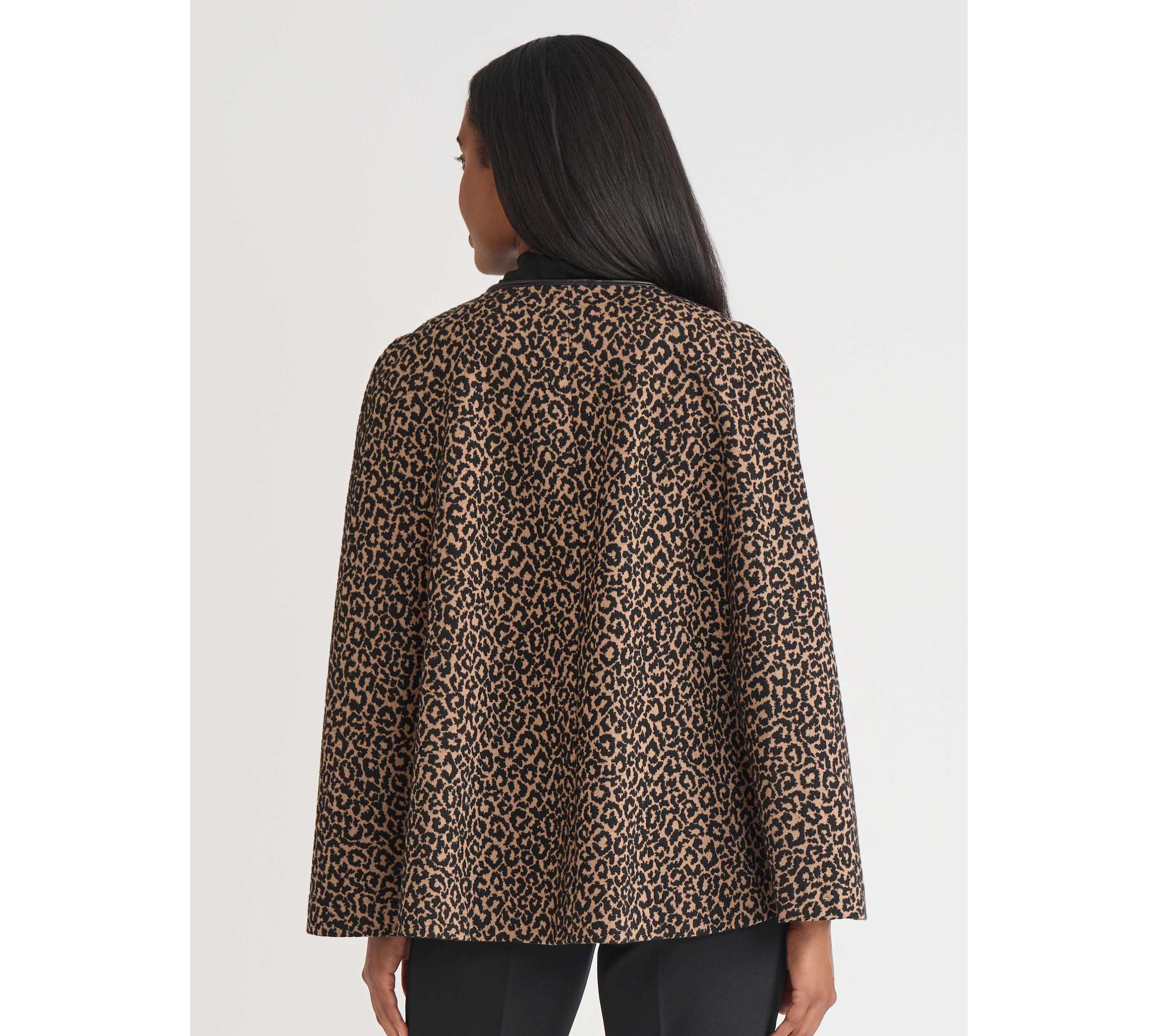 Petite Animal Jacquard Cape with Leather Trim