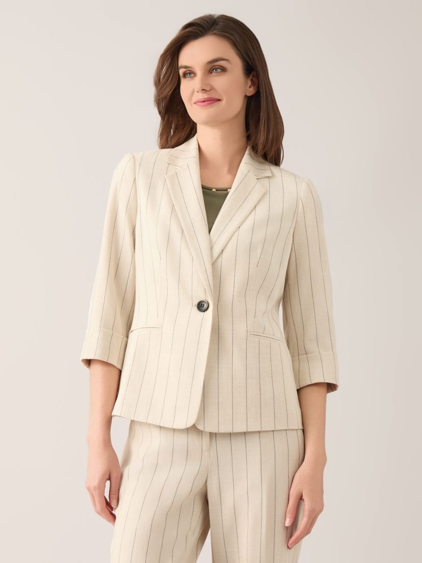 Pinstripe One Button Roll Sleeve Jacket