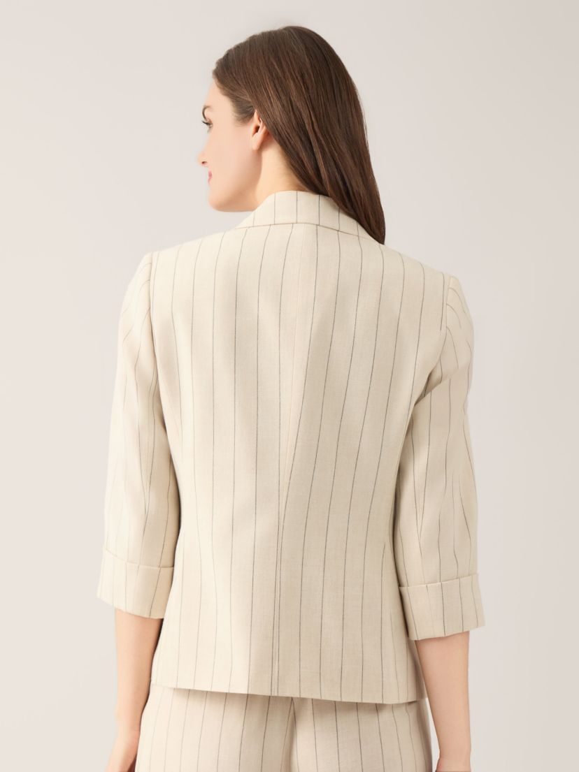 Pinstripe One Button Roll Sleeve Jacket