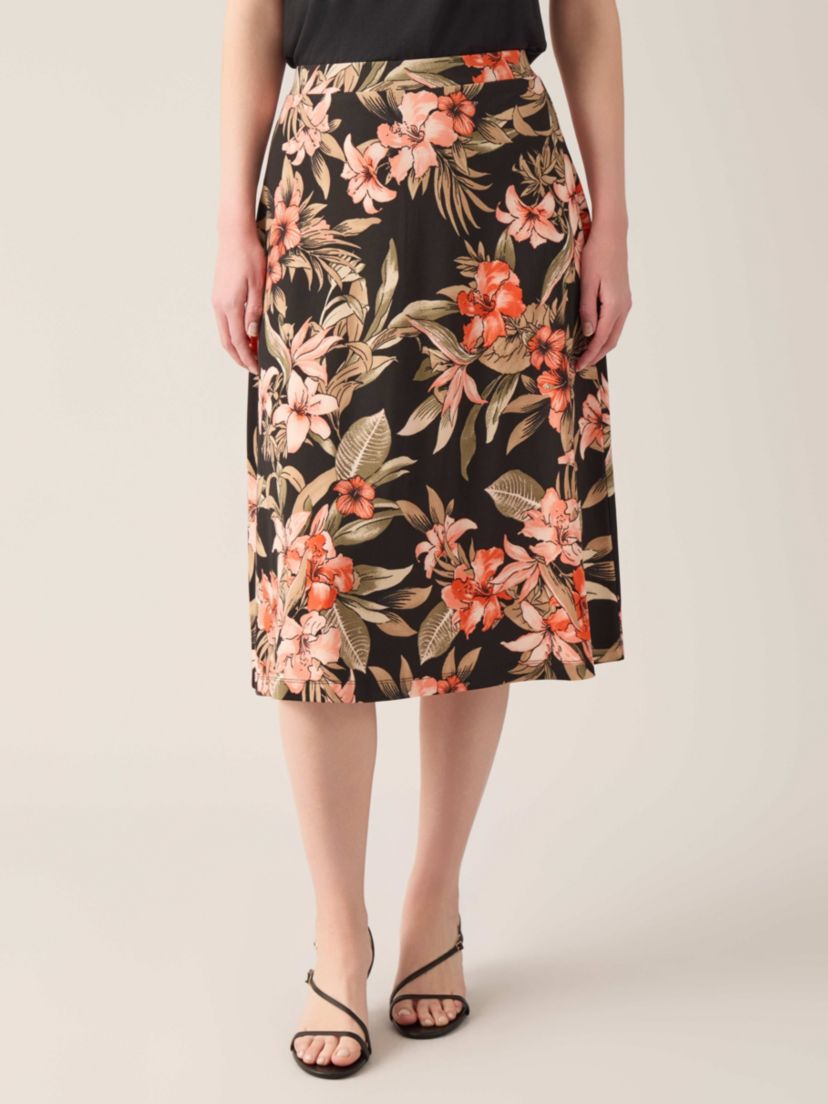 Tropical Floral Print Knit Skirt