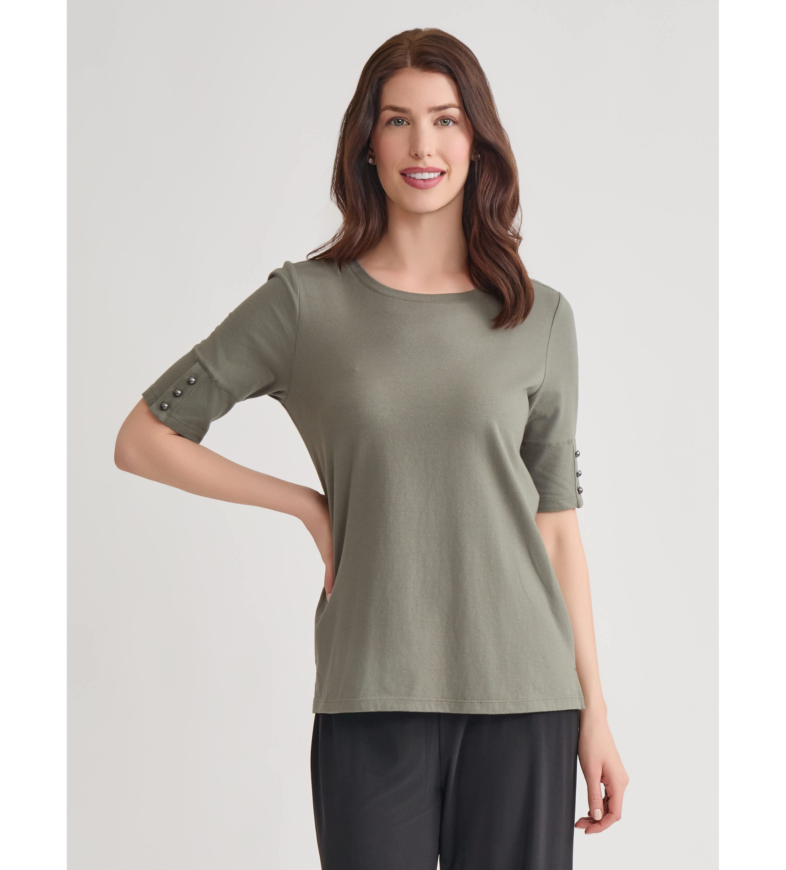 Short Sleeve Knit Top with Buttons