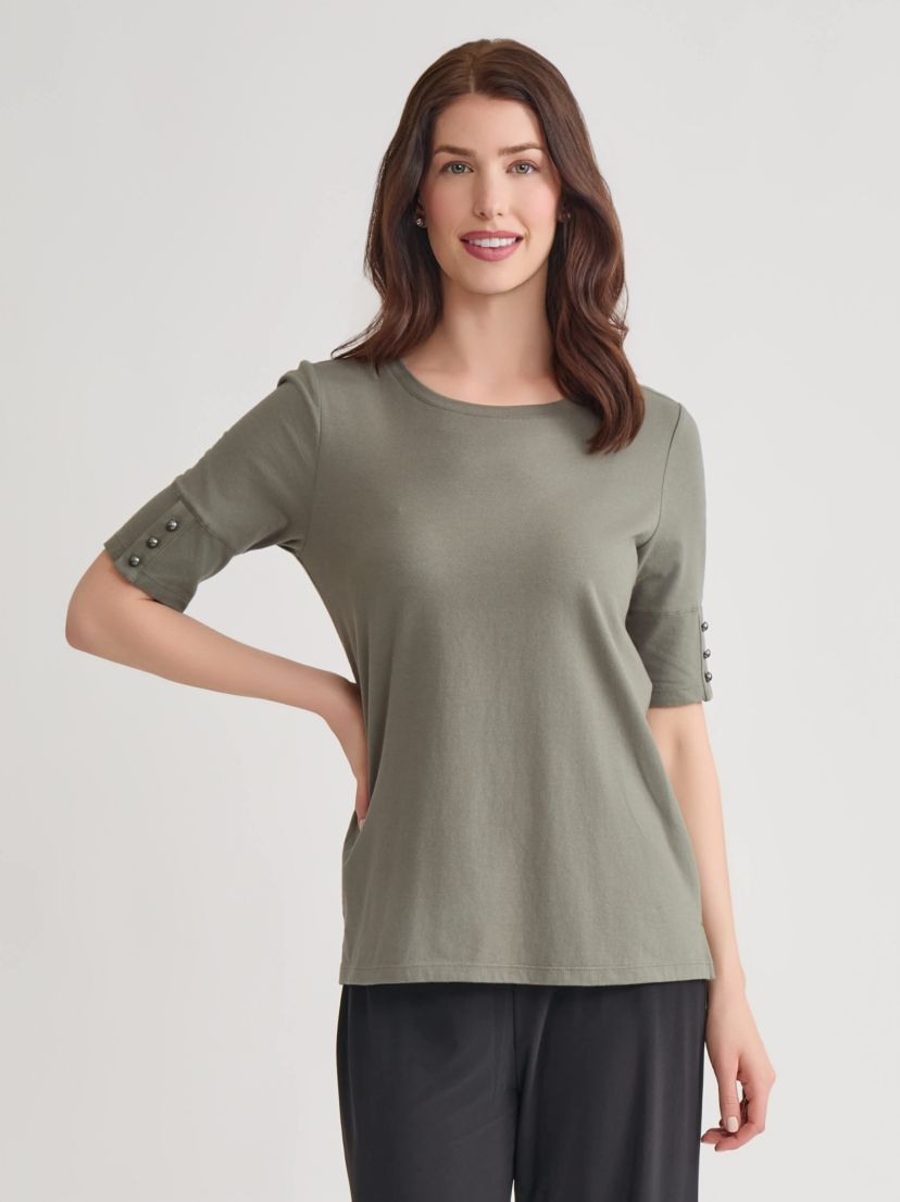 Short Sleeve Knit Top with Buttons
