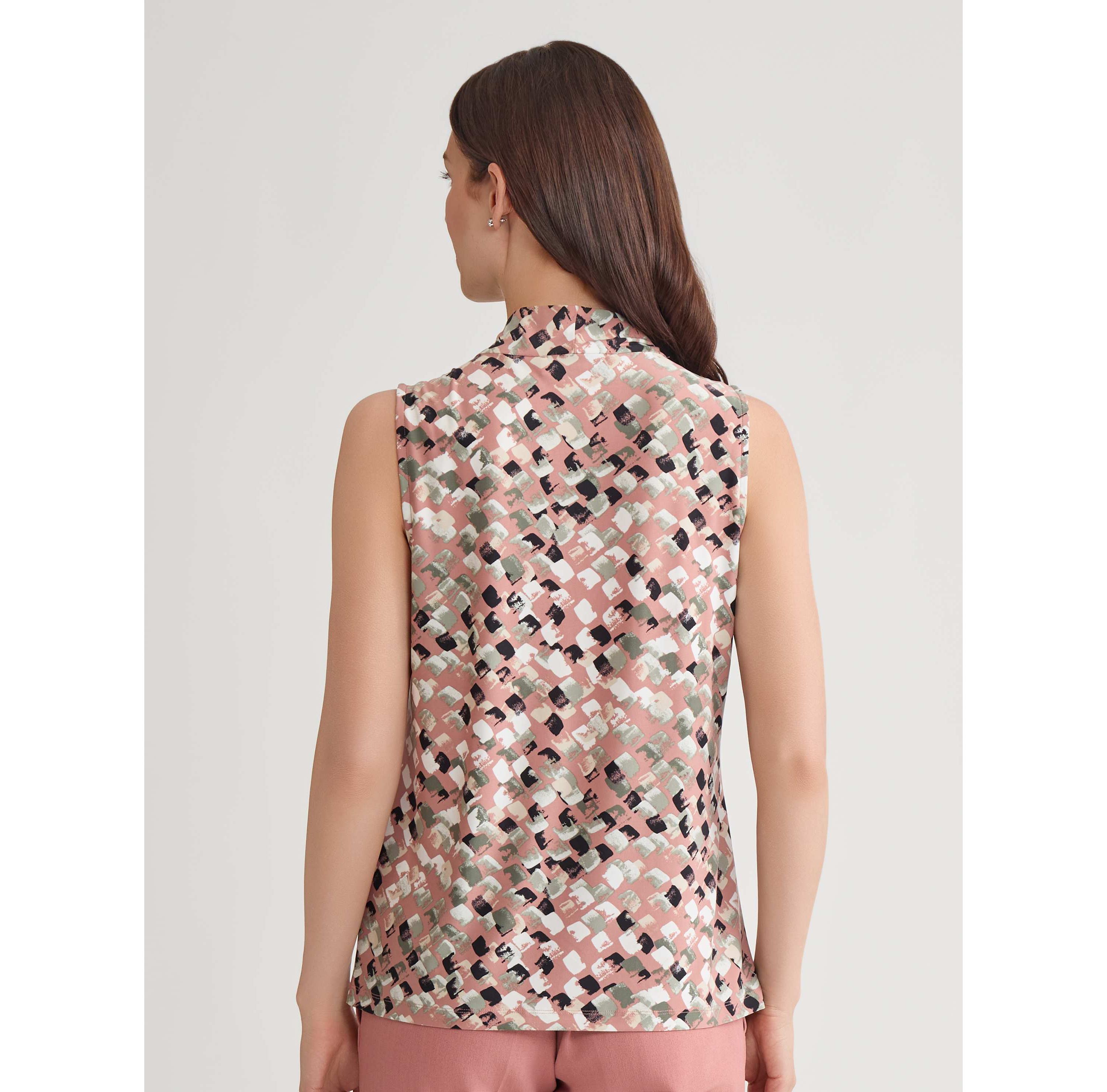 Block Print Sleeveless Knot Front Knit Top