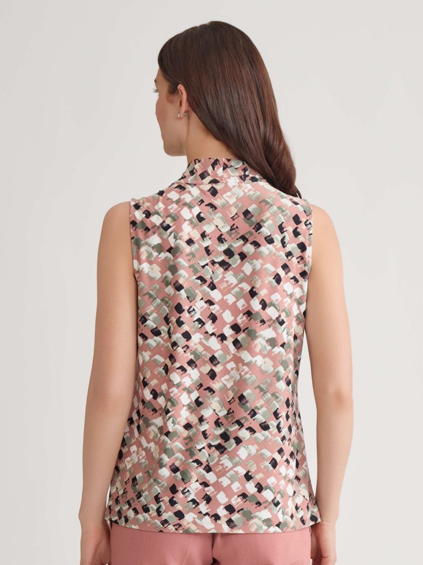 Block Print Sleeveless Knot Front Knit Top