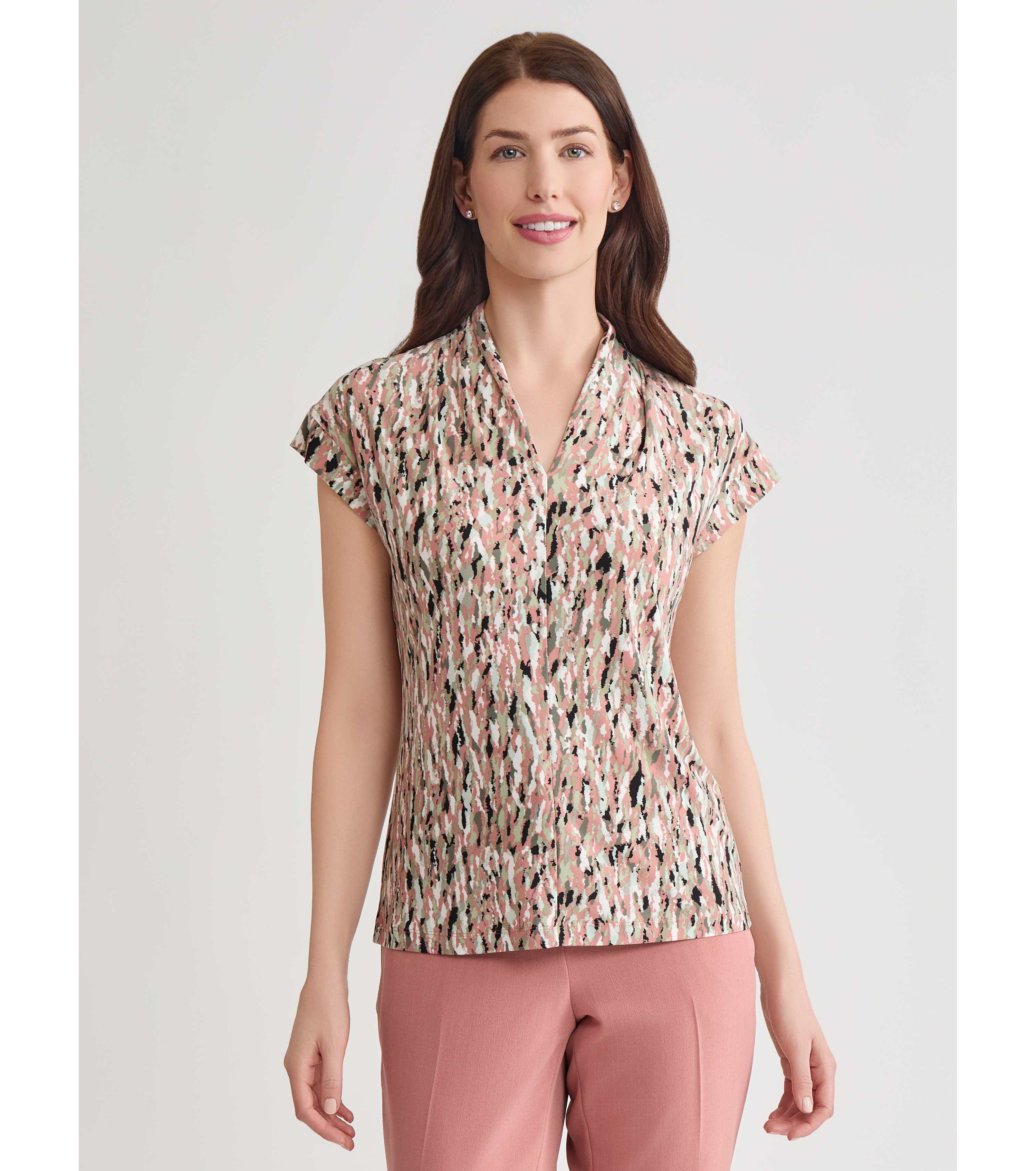 Multi Print V-Neck Knit Top