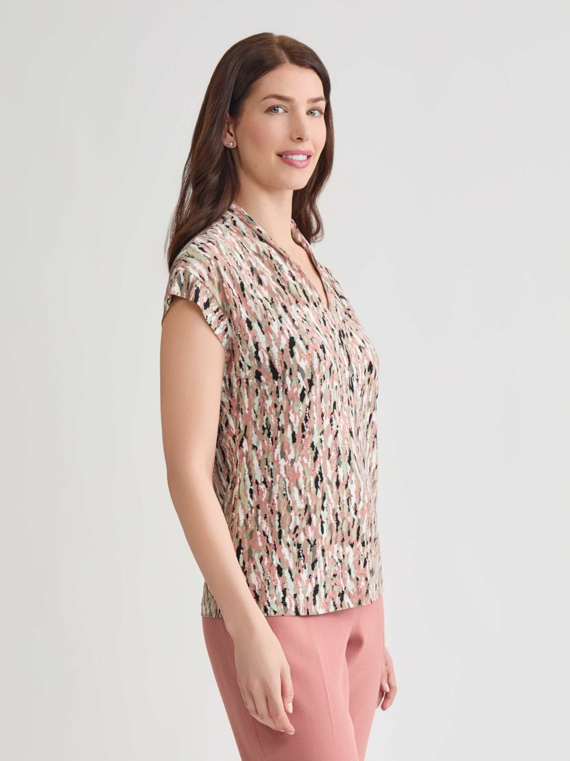 Multi Print V-Neck Knit Top