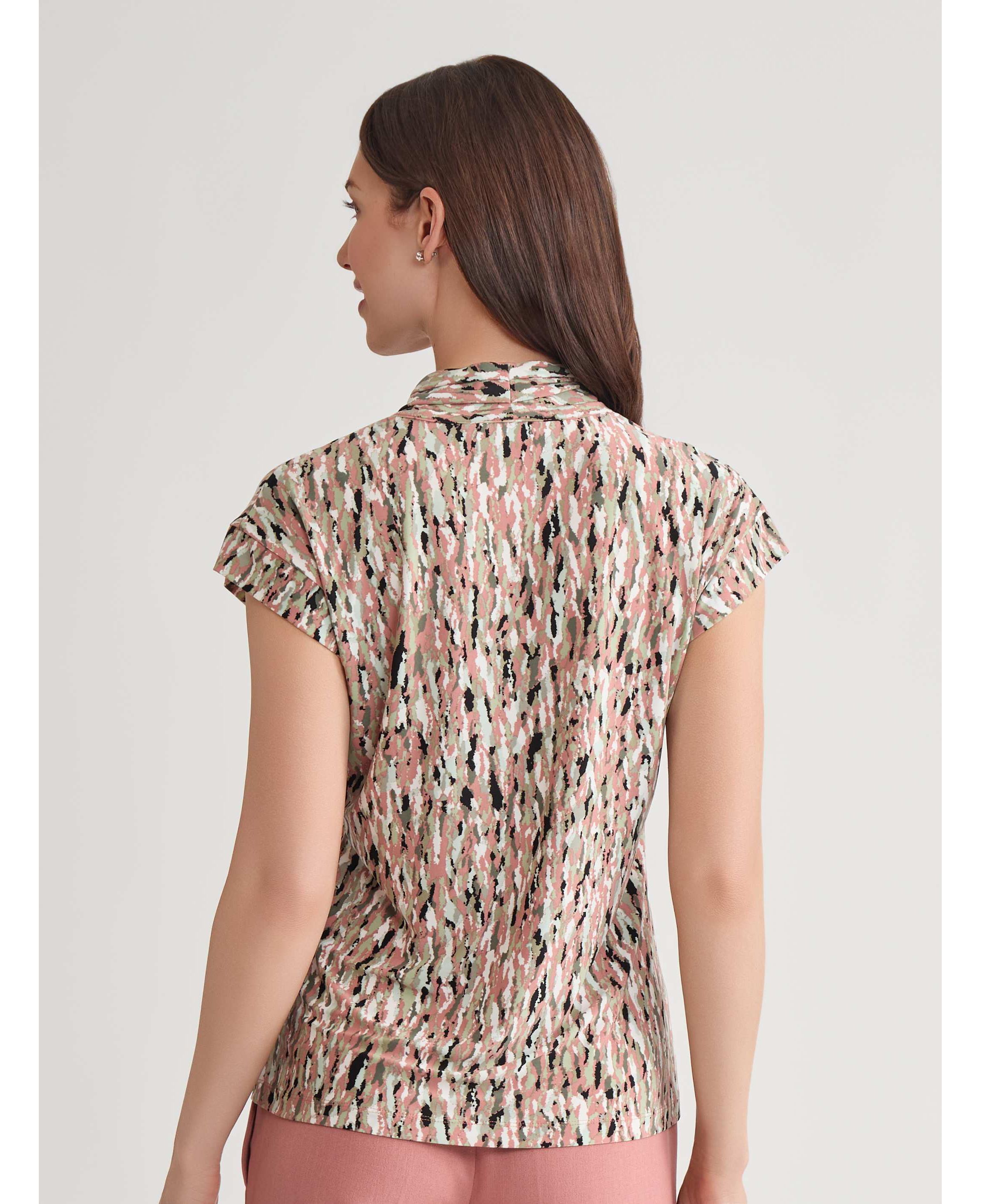 Multi Print V-Neck Knit Top