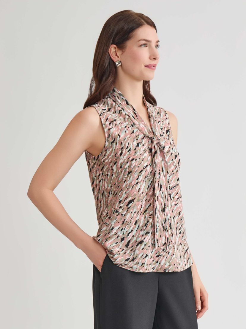 Multi Print Sleeveless Tie Neck Blouse