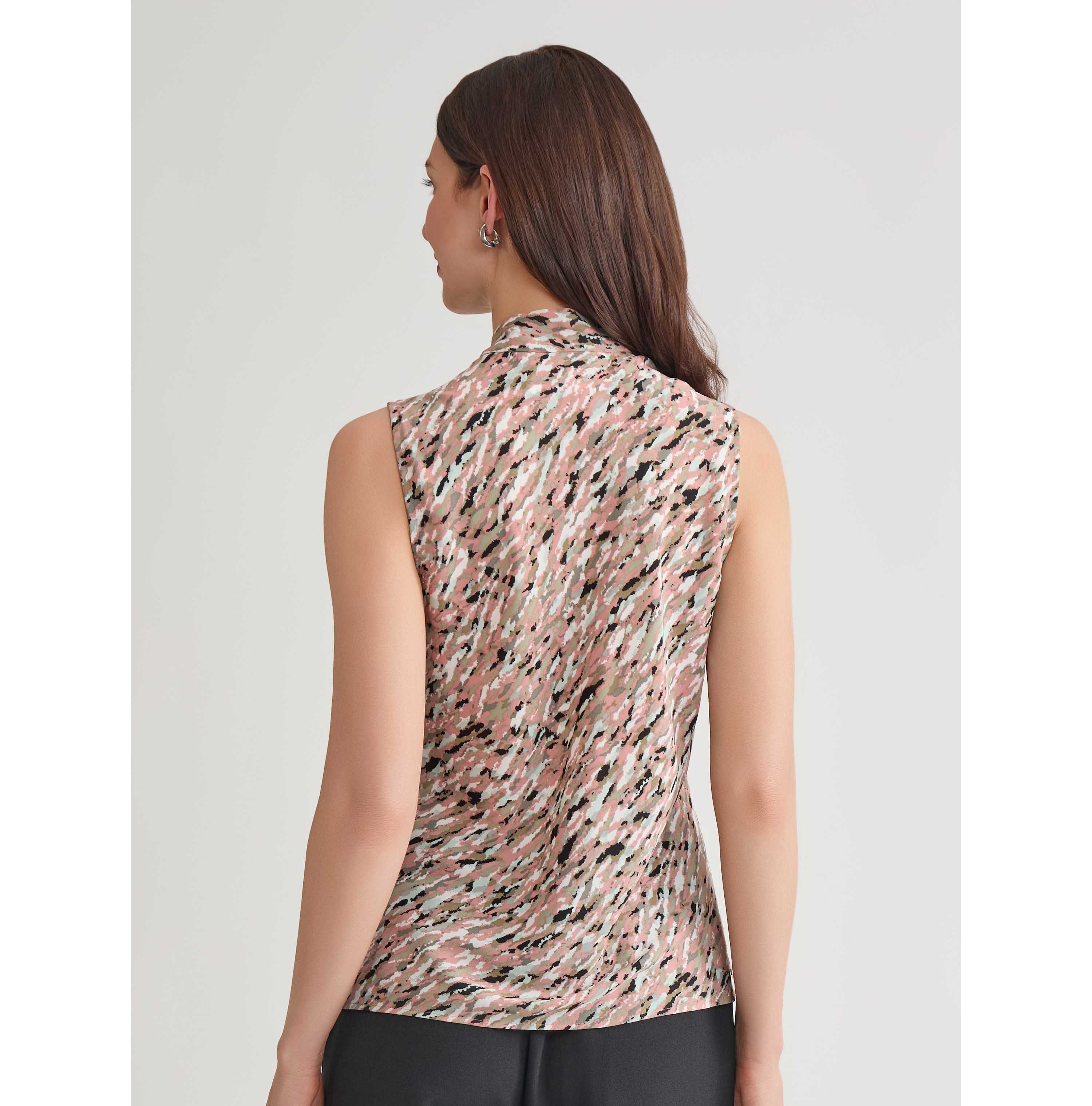 Multi Print Sleeveless Tie Neck Blouse