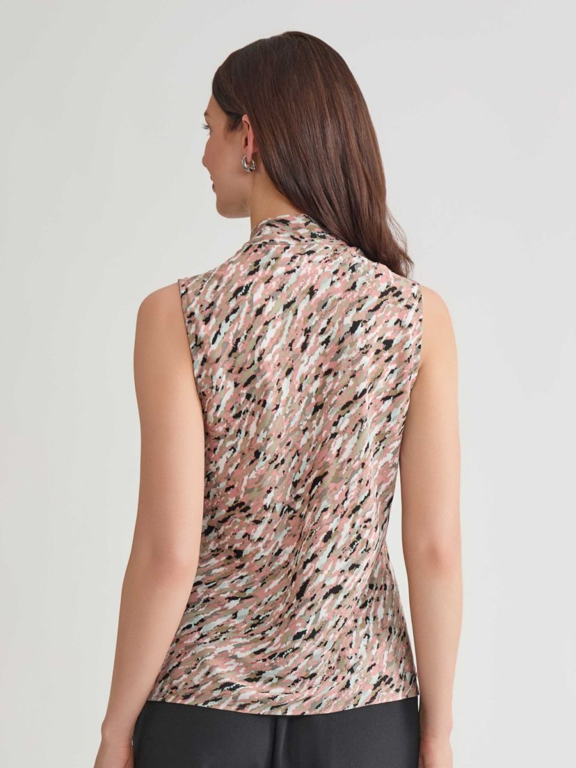 Multi Print Sleeveless Tie Neck Blouse