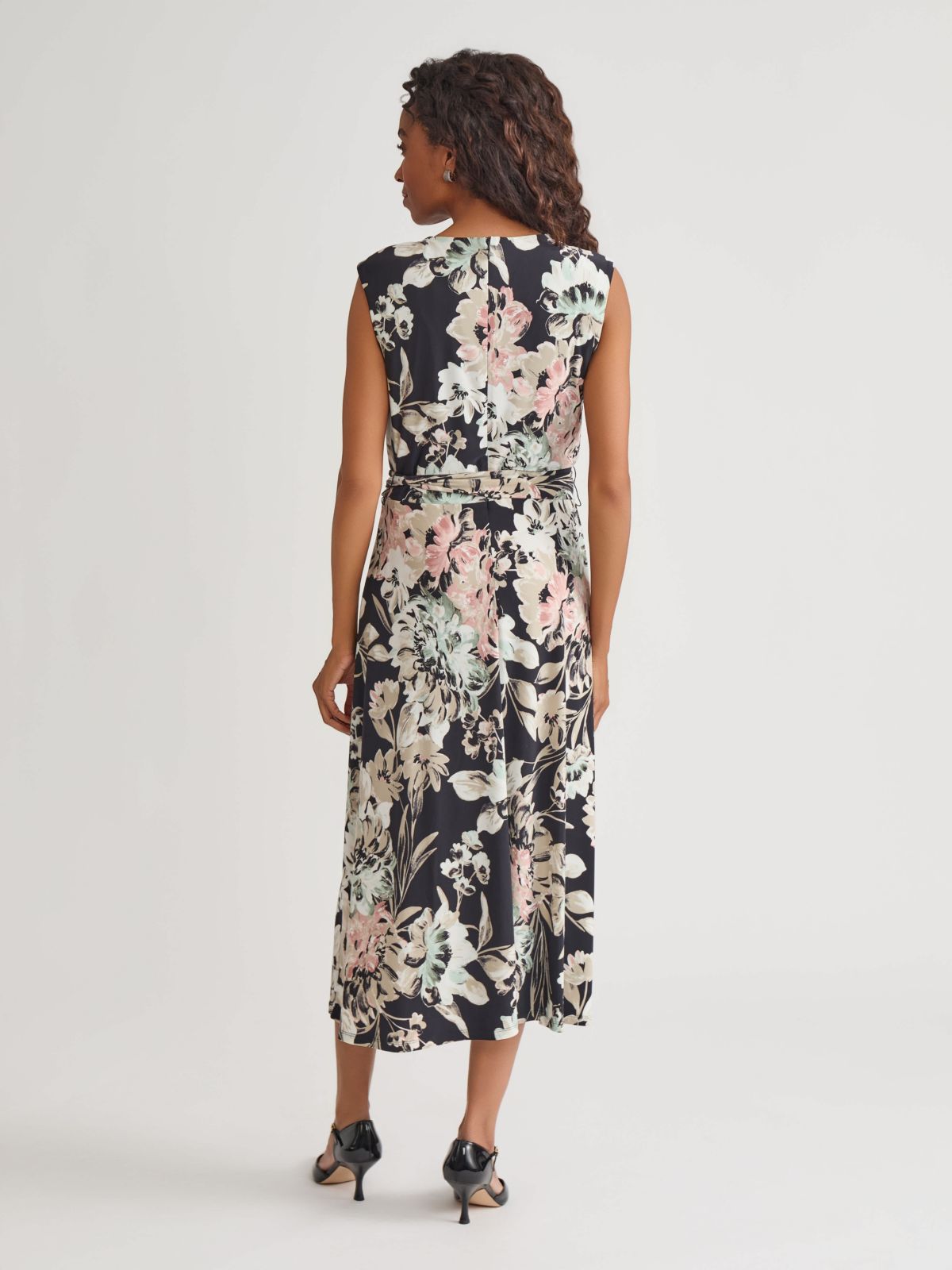 Soft Floral Print Pleat Neck Knit Dress