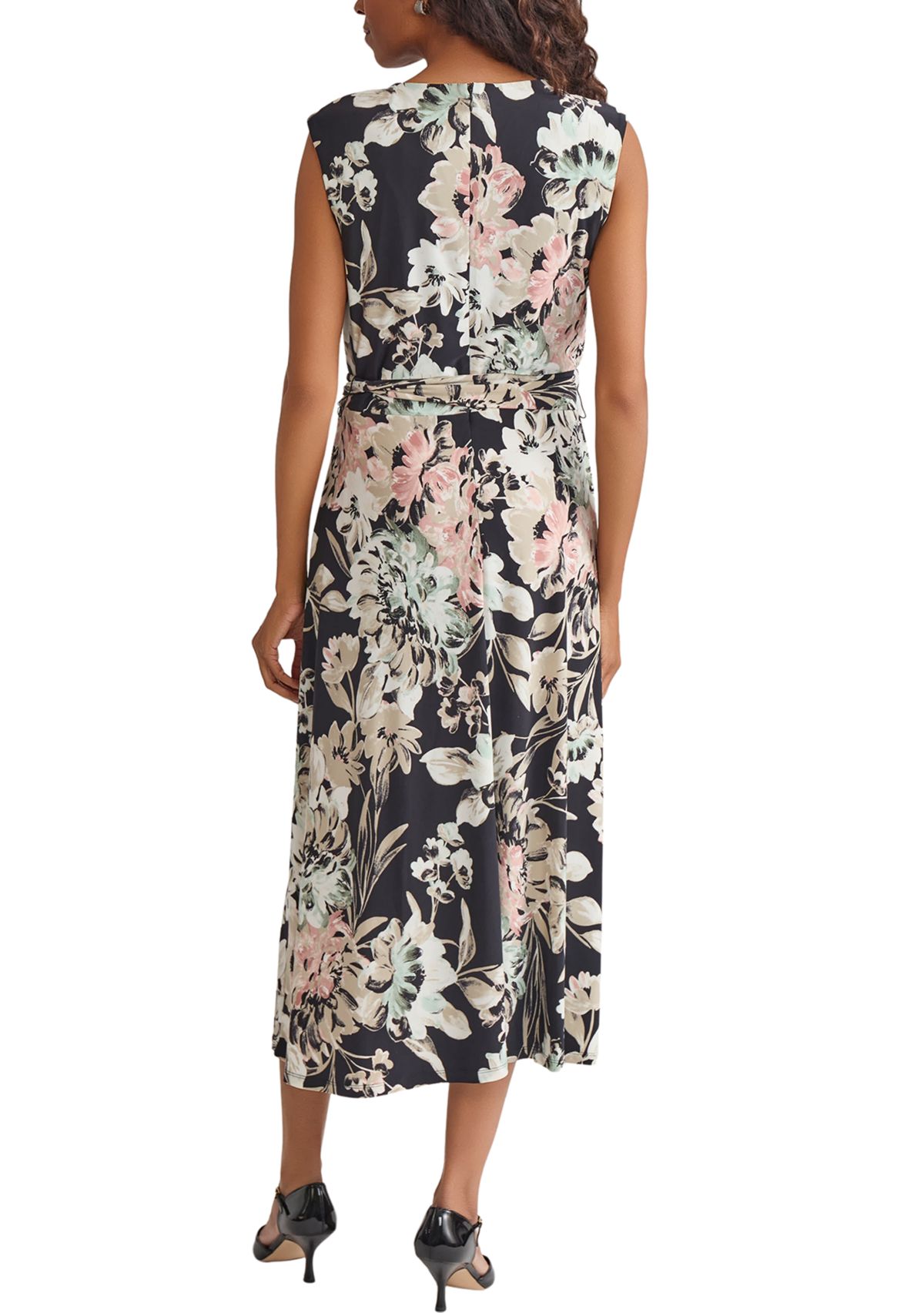 Soft Floral Print Pleat Neck Knit Dress