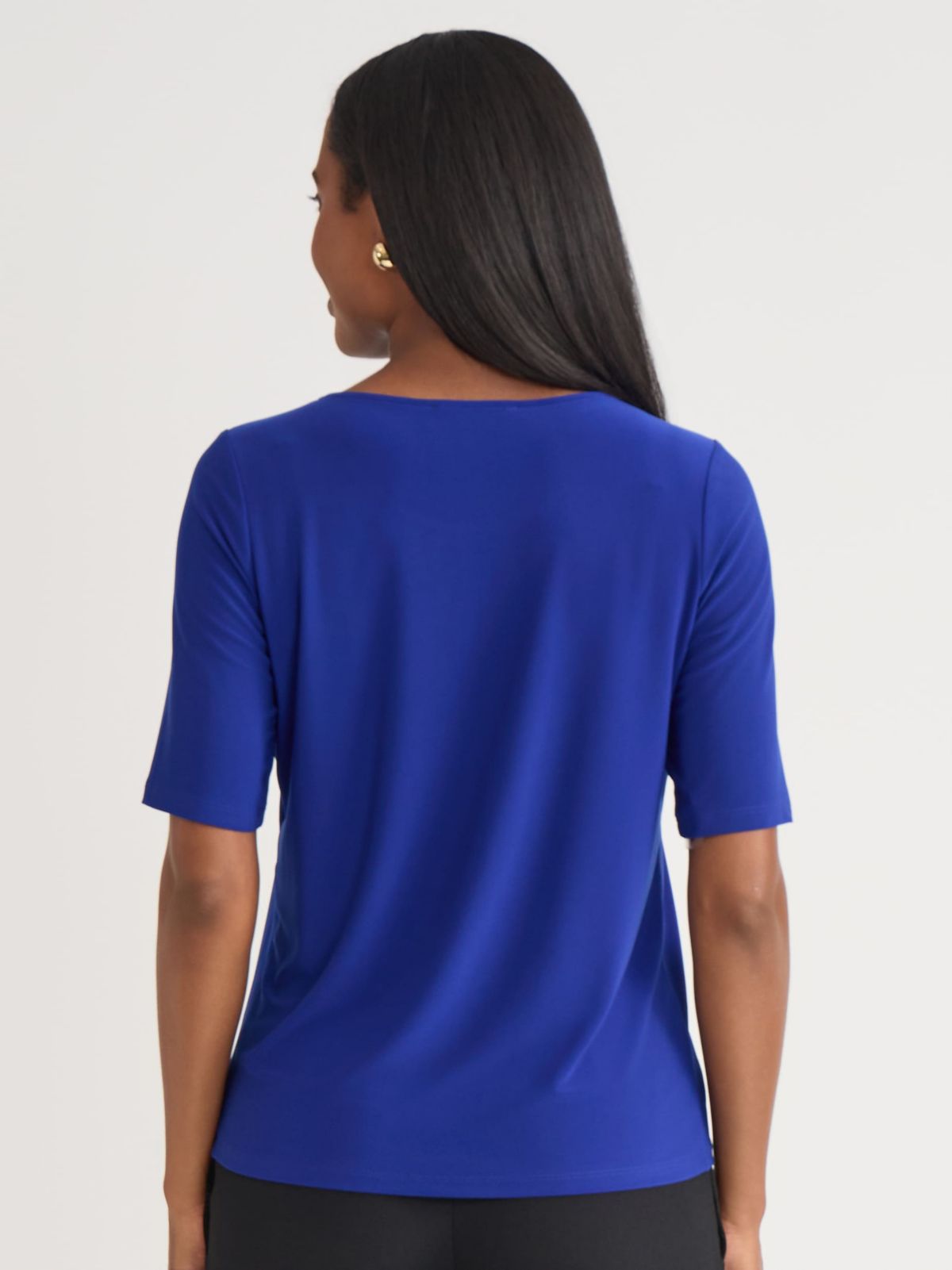 Womens Short Sleeve Pleat Neck Knit Top