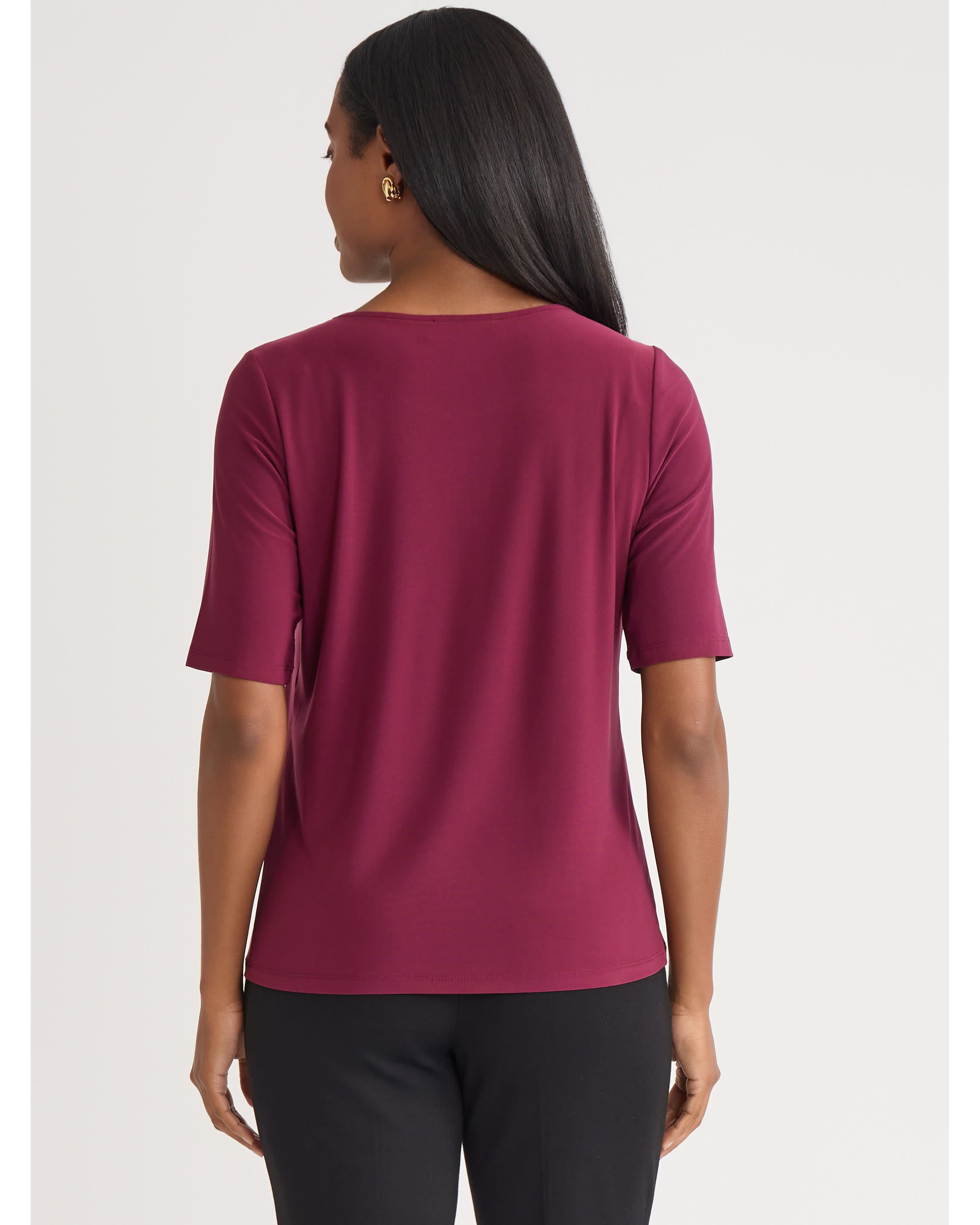 Womens Short Sleeve Pleat Neck Knit Top