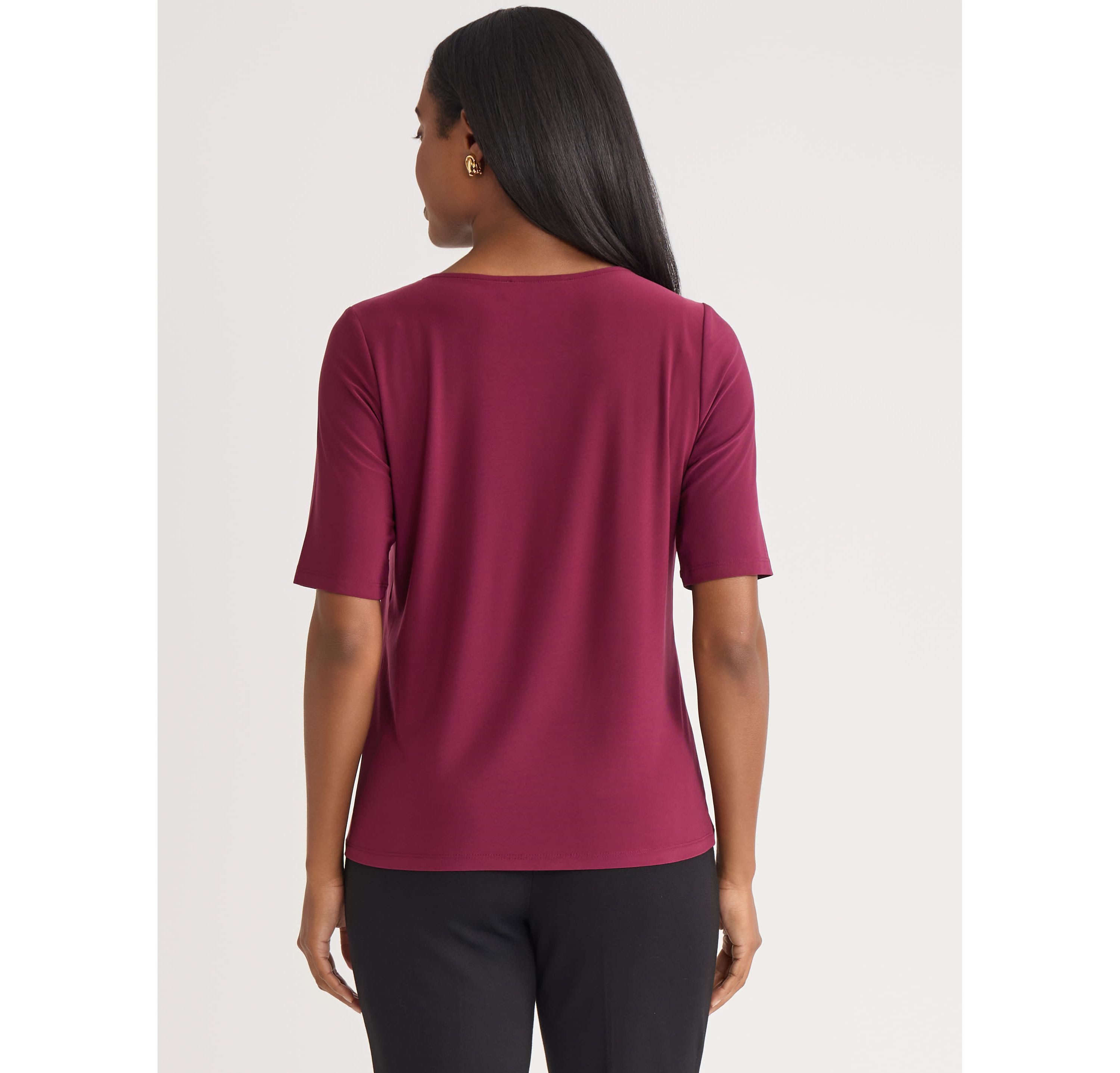 Womens Short Sleeve Pleat Neck Knit Top