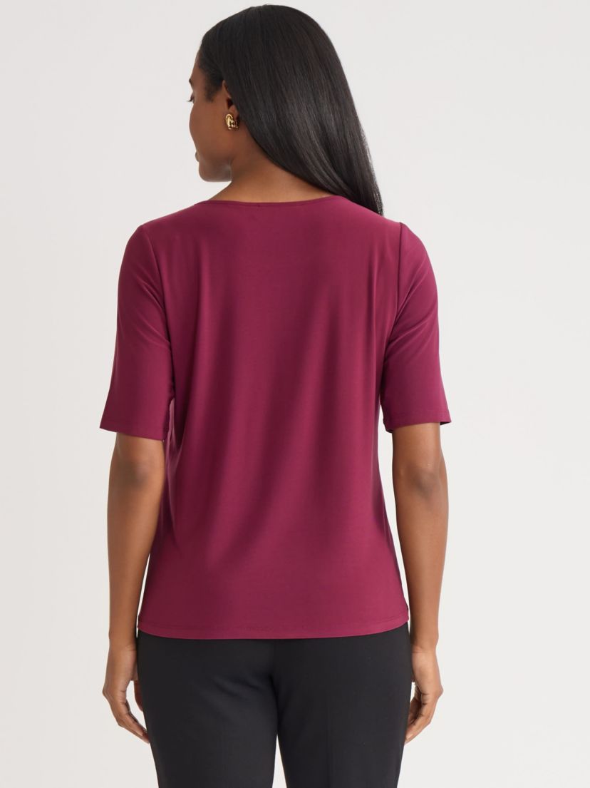 Womens Short Sleeve Pleat Neck Knit Top