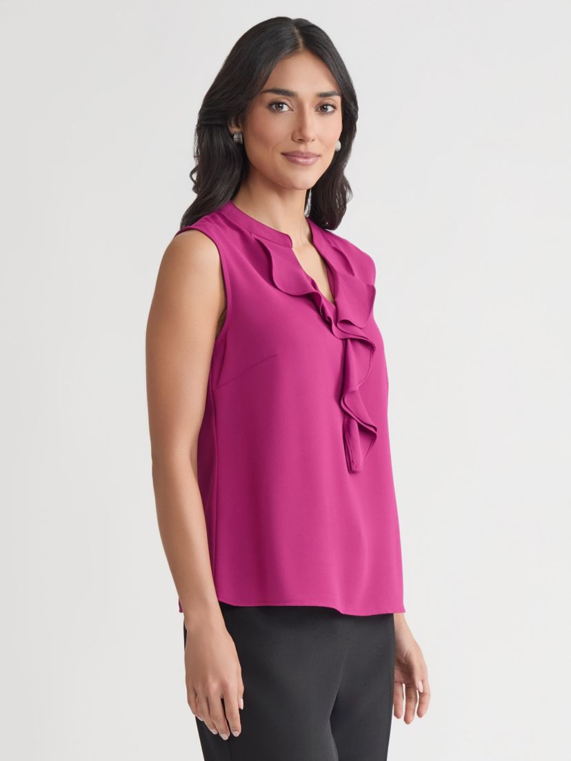 Petite Crepe Sleeveless Ruffle Front Blouse