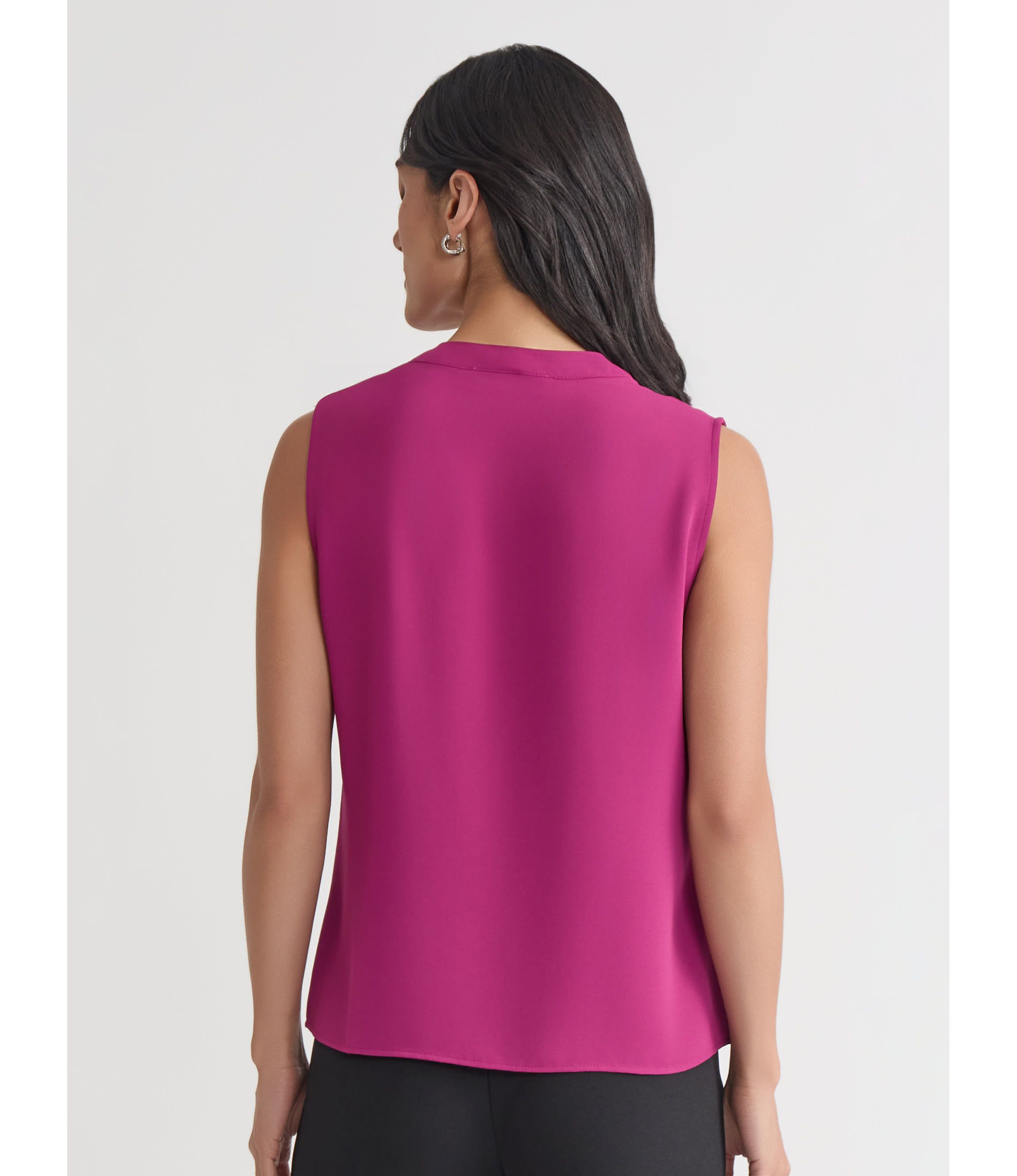 Petite Crepe Sleeveless Ruffle Front Blouse