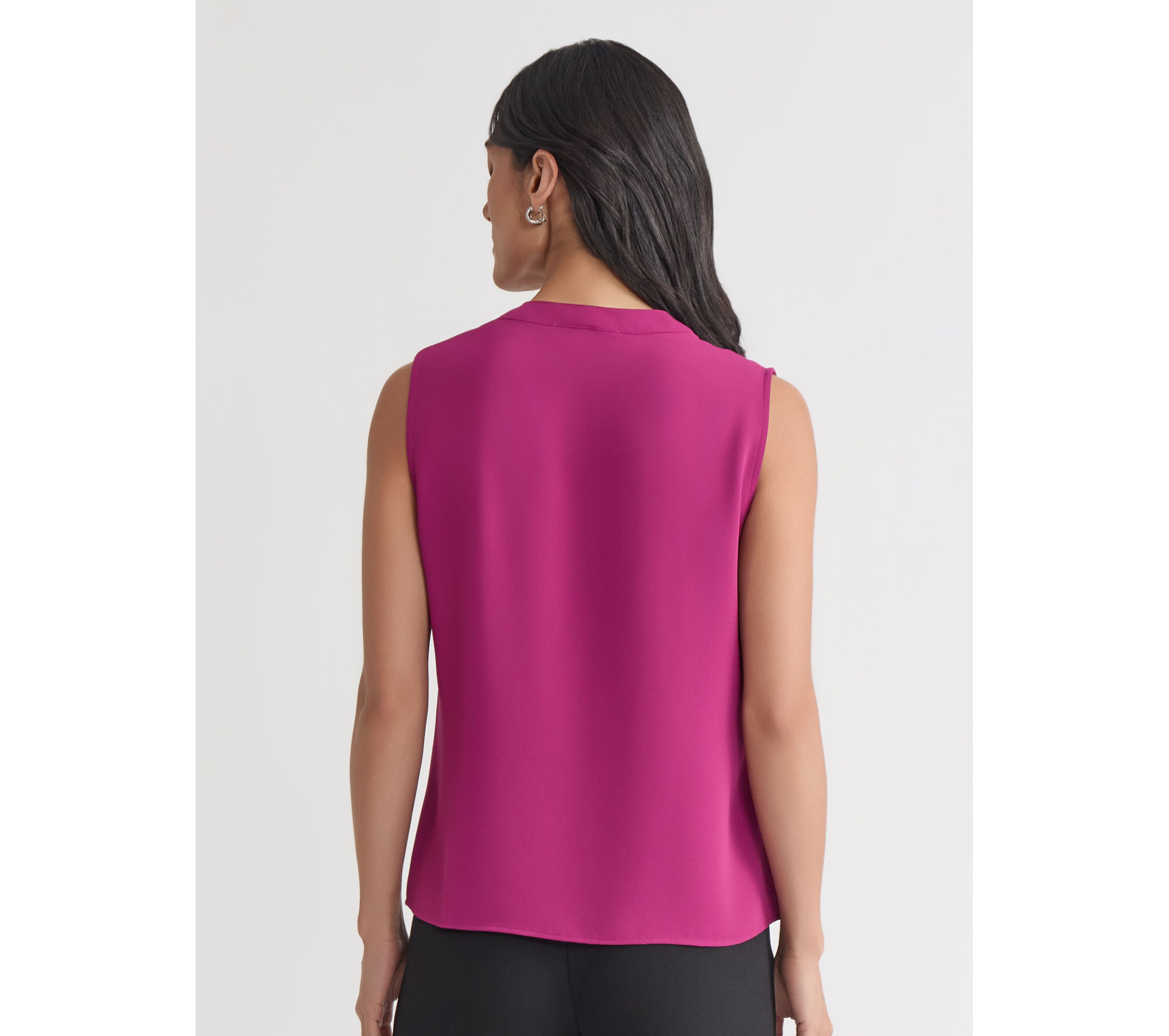 Petite Crepe Sleeveless Ruffle Front Blouse