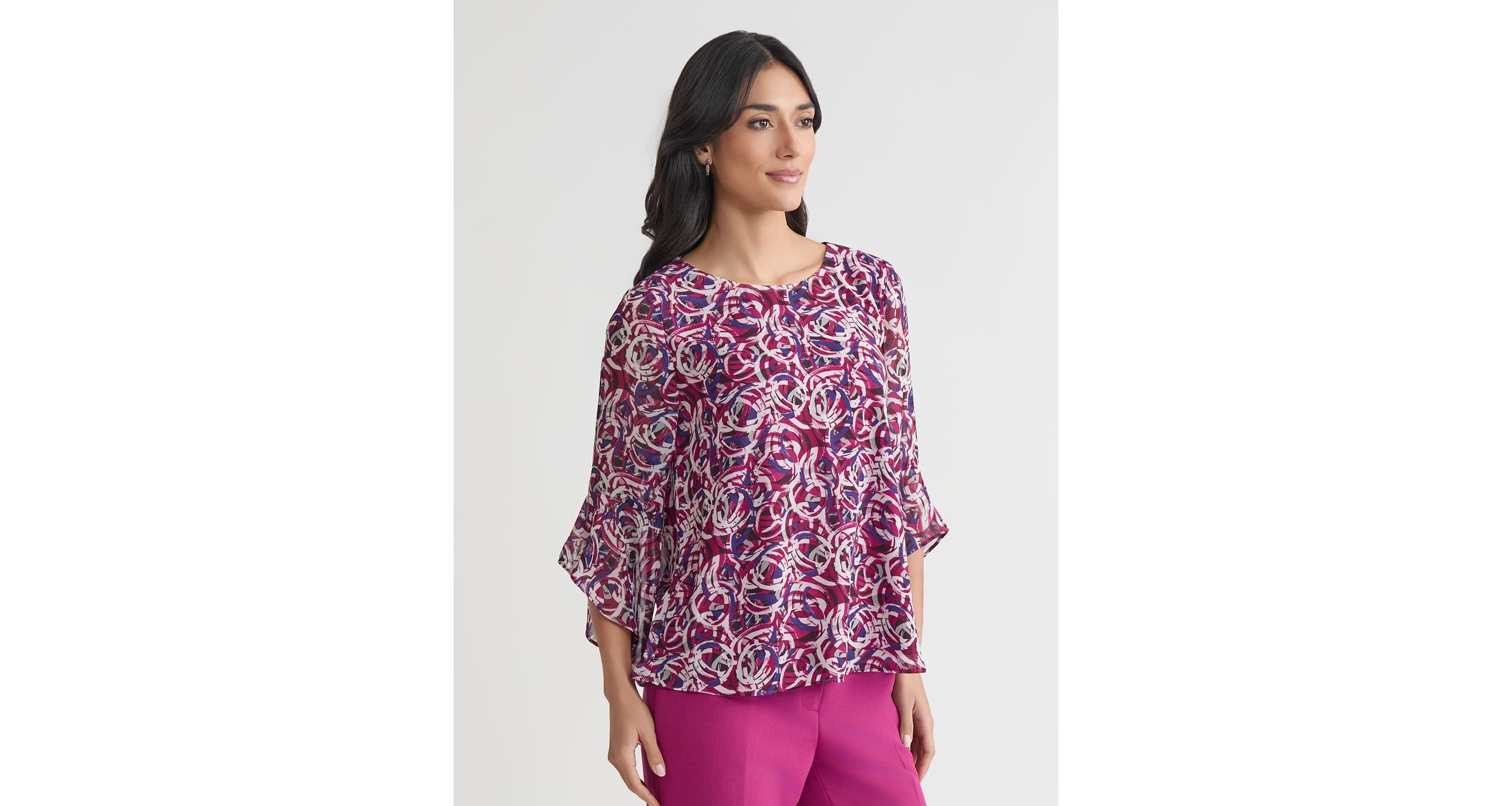 Petite Circle Print Ruffle Sleeve Blouse