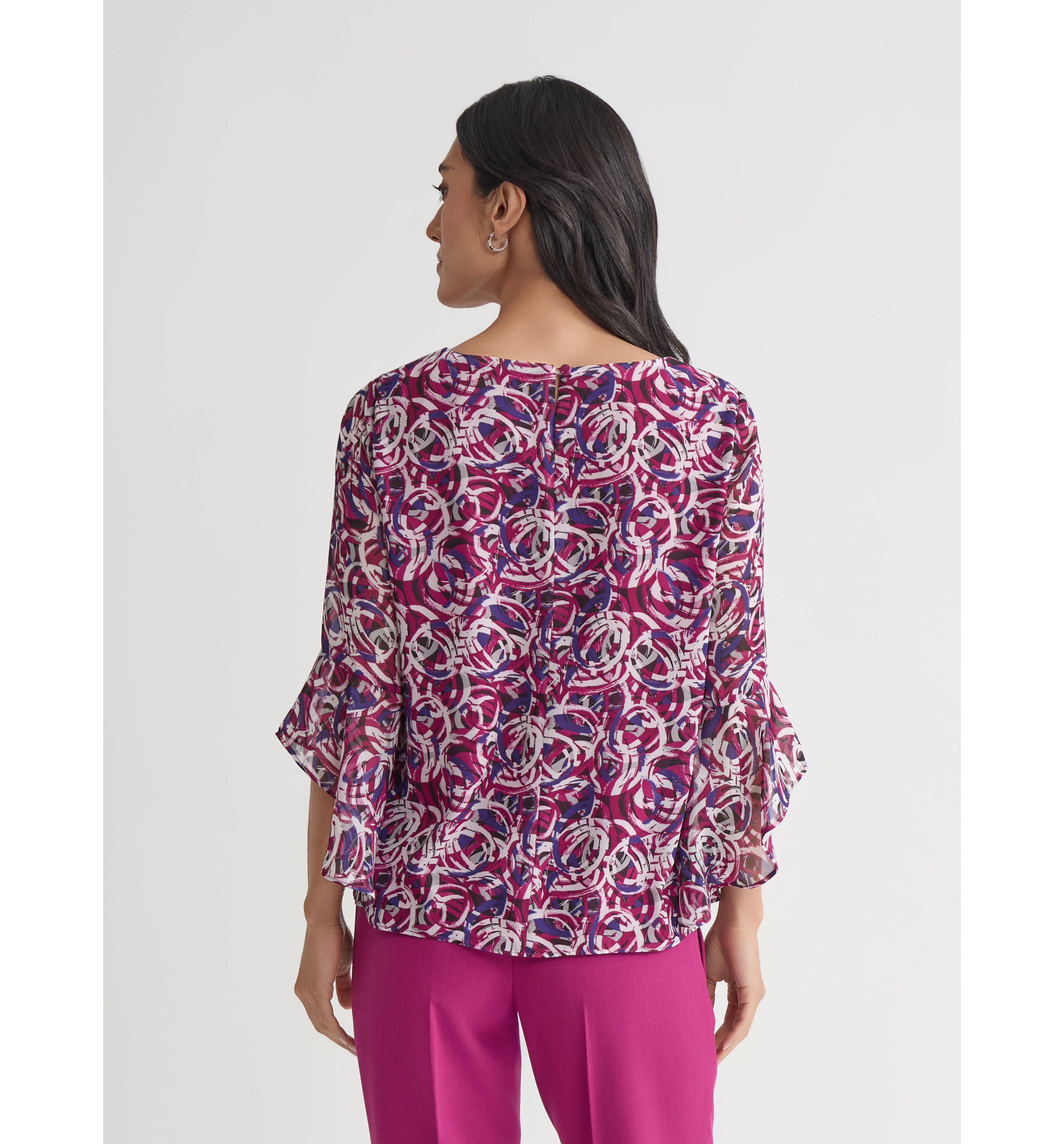 Petite Circle Print Ruffle Sleeve Blouse