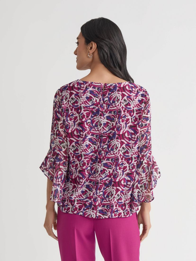 Petite Circle Print Ruffle Sleeve Blouse