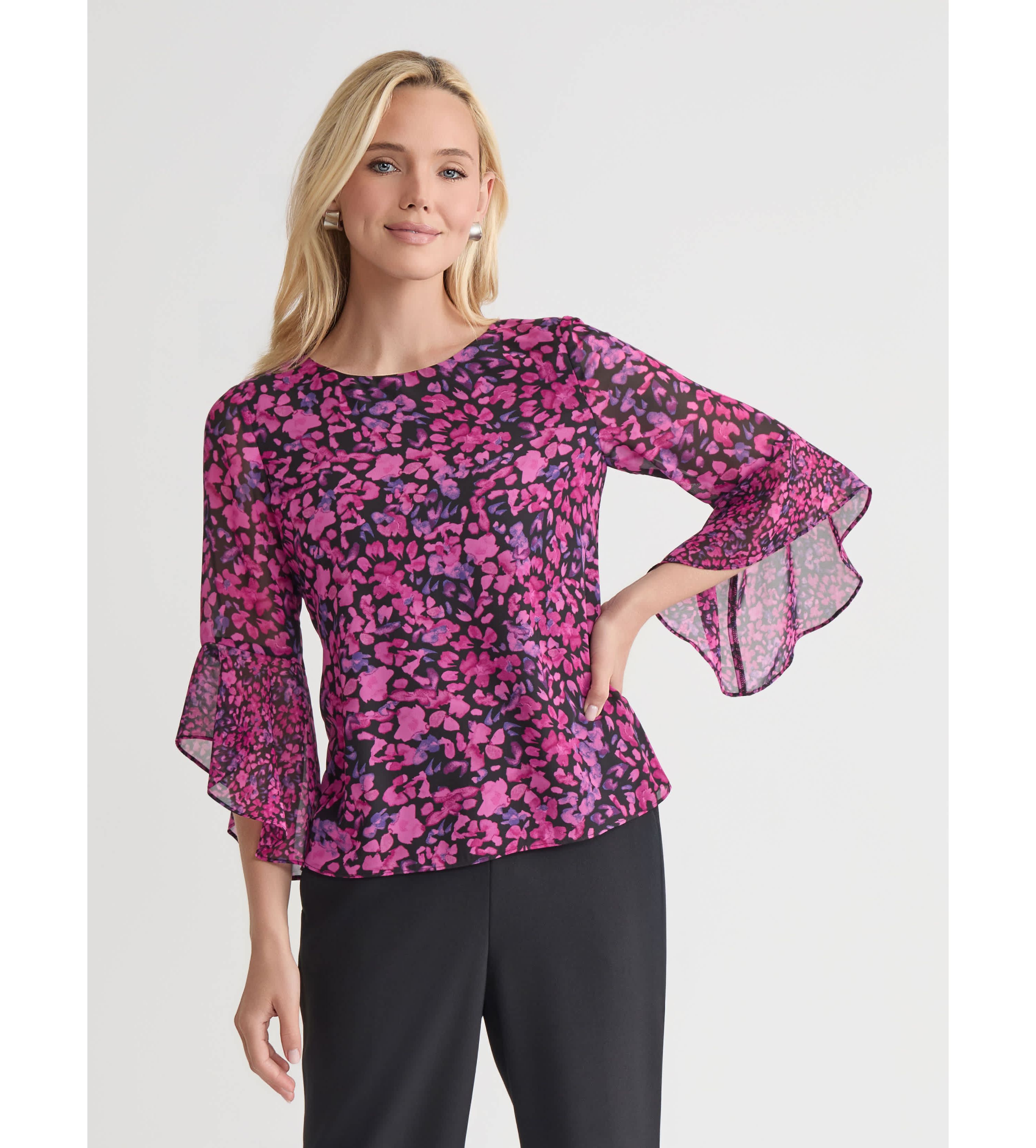 Petite Mini Floral Ruffle Sleeve Blouse