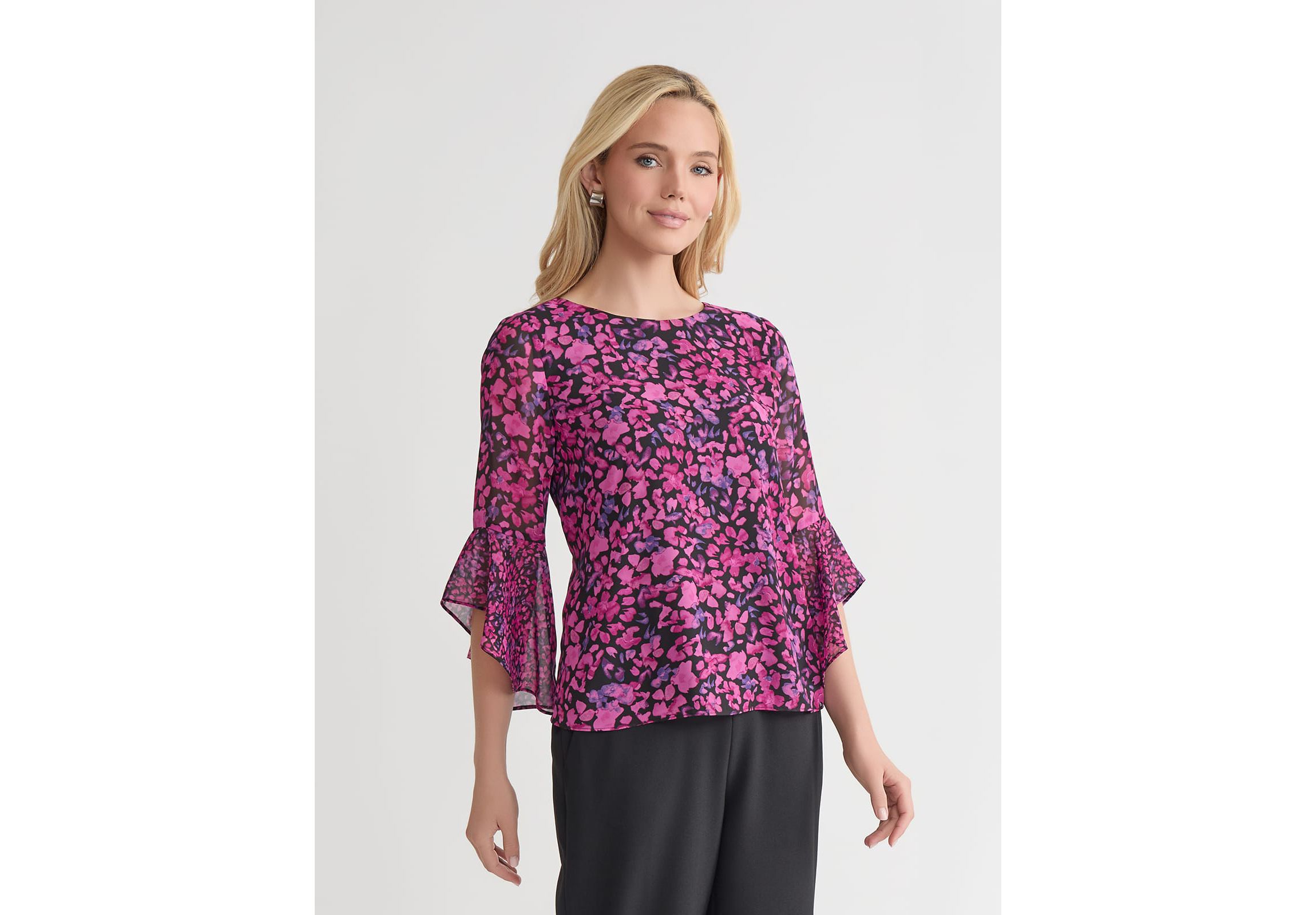 Petite Mini Floral Ruffle Sleeve Blouse