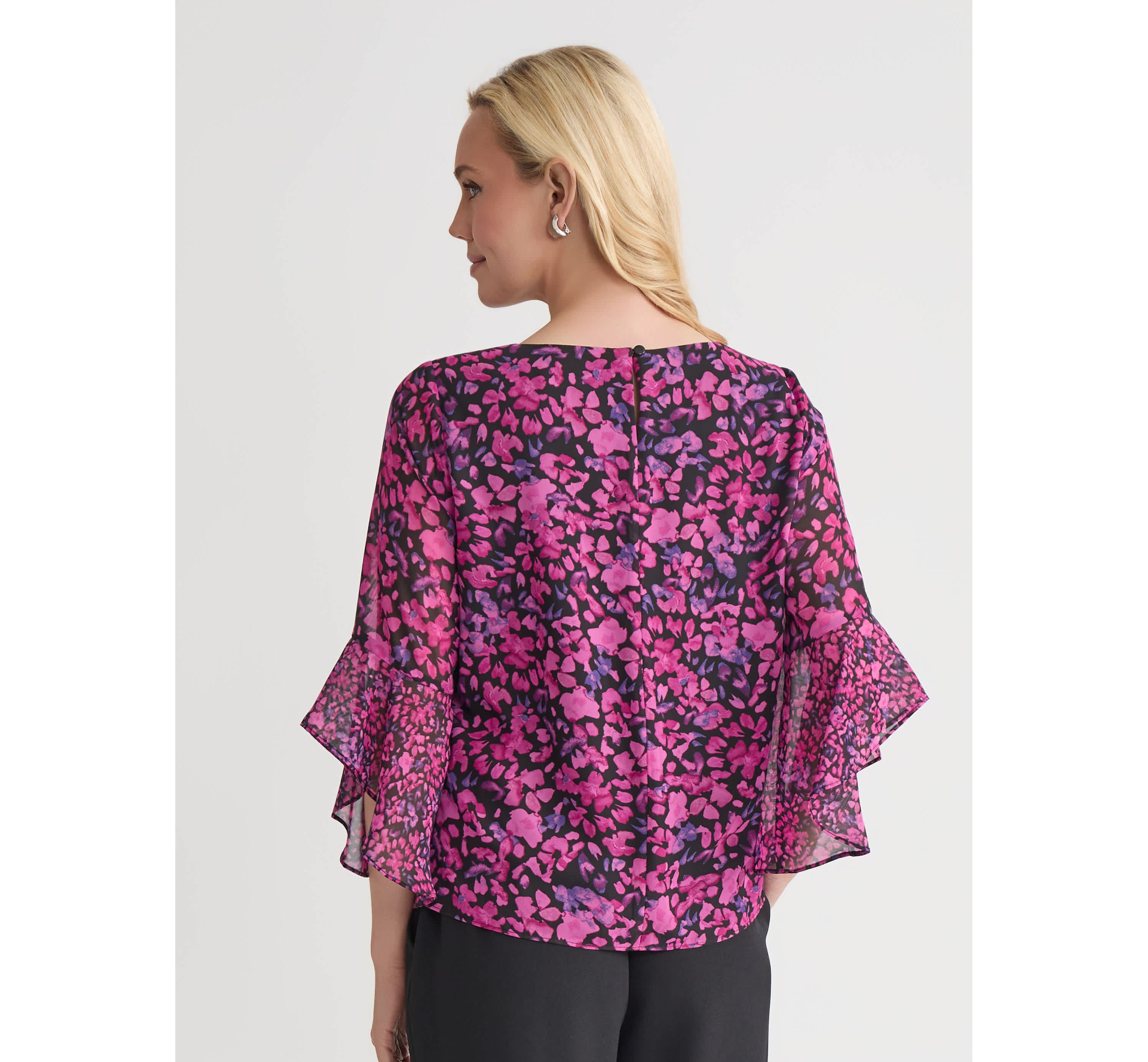 Petite Mini Floral Ruffle Sleeve Blouse