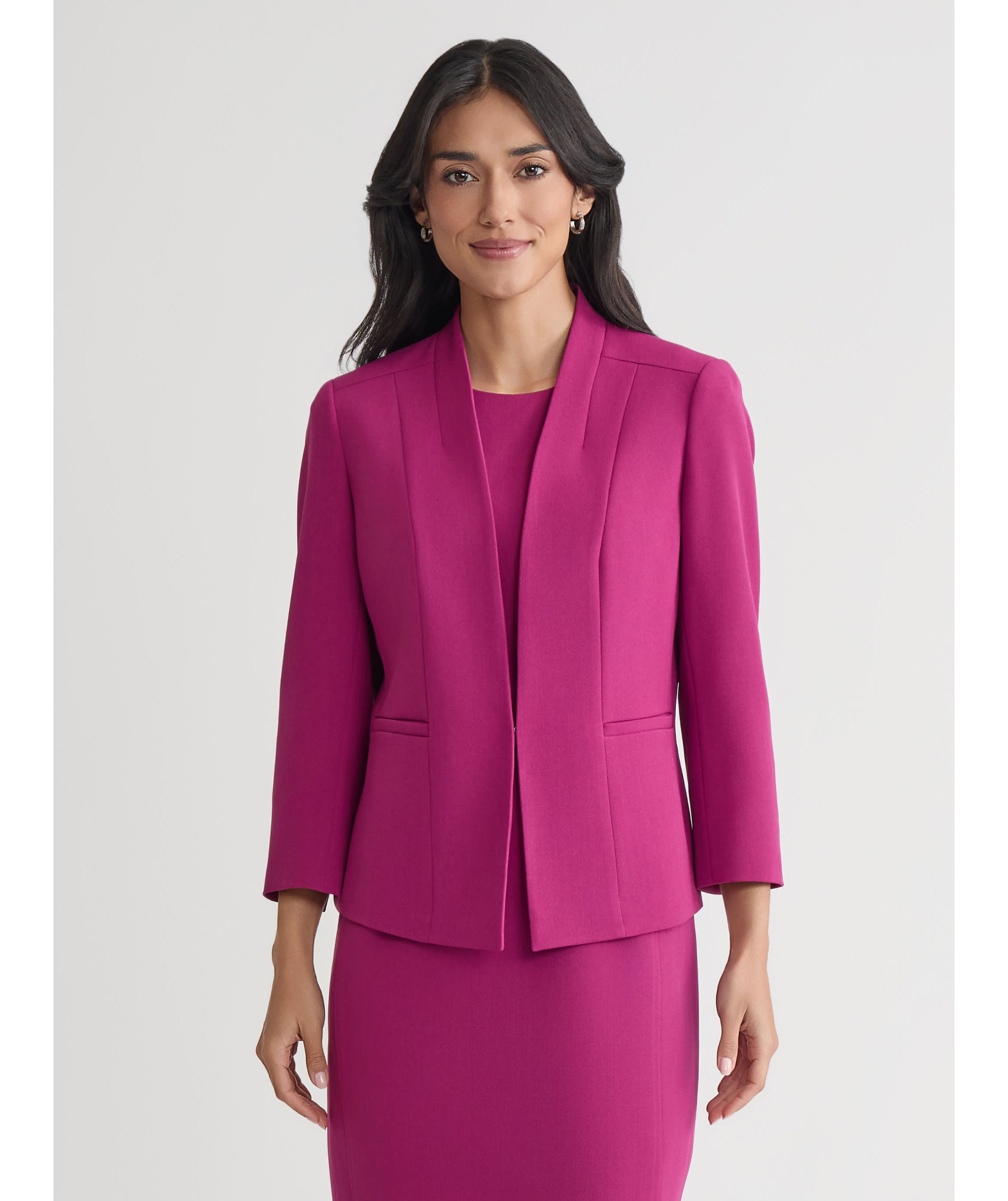Petite Stretch Crepe Seamed Open Front Jacket