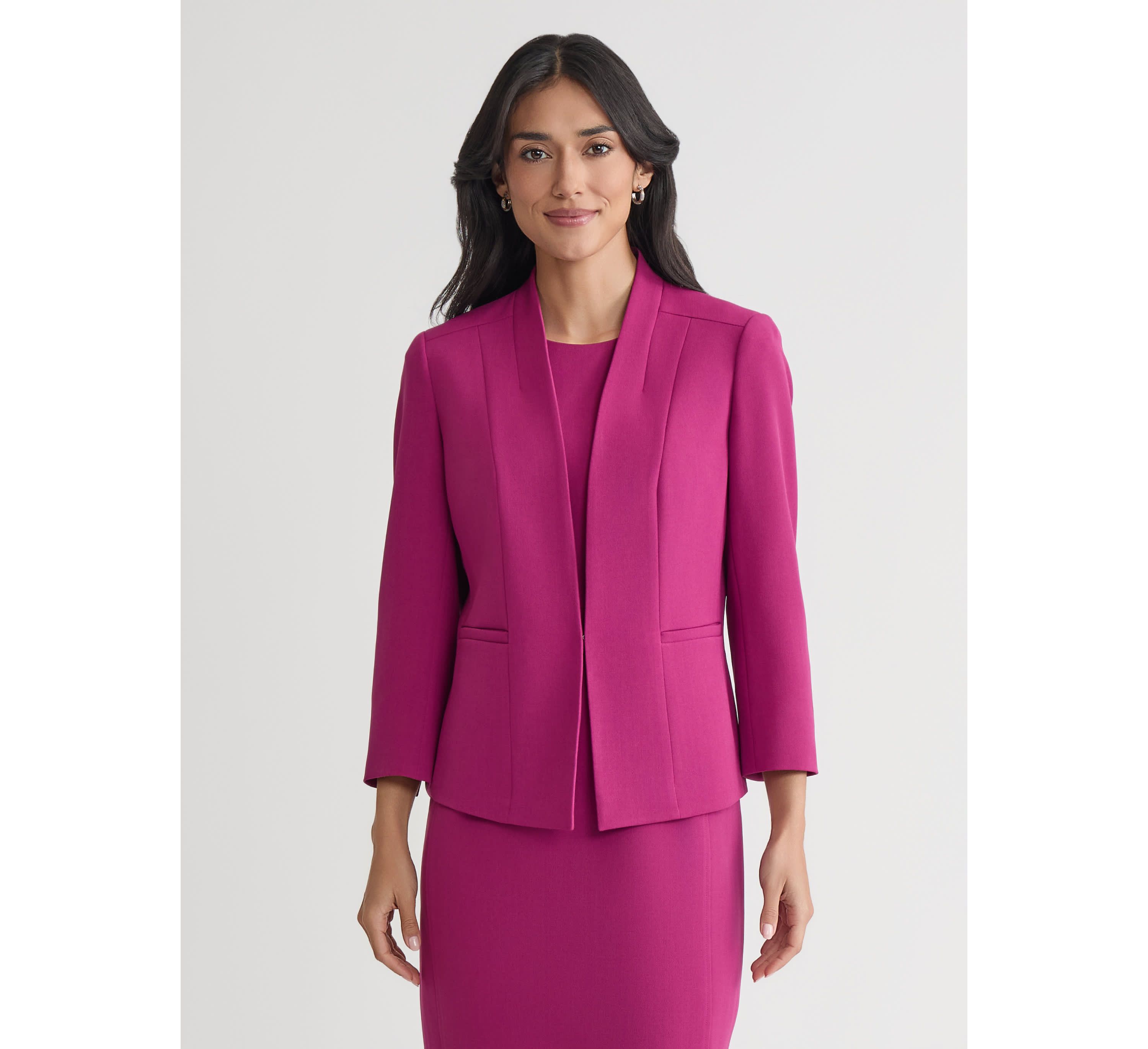 Petite Stretch Crepe Seamed Open Front Jacket