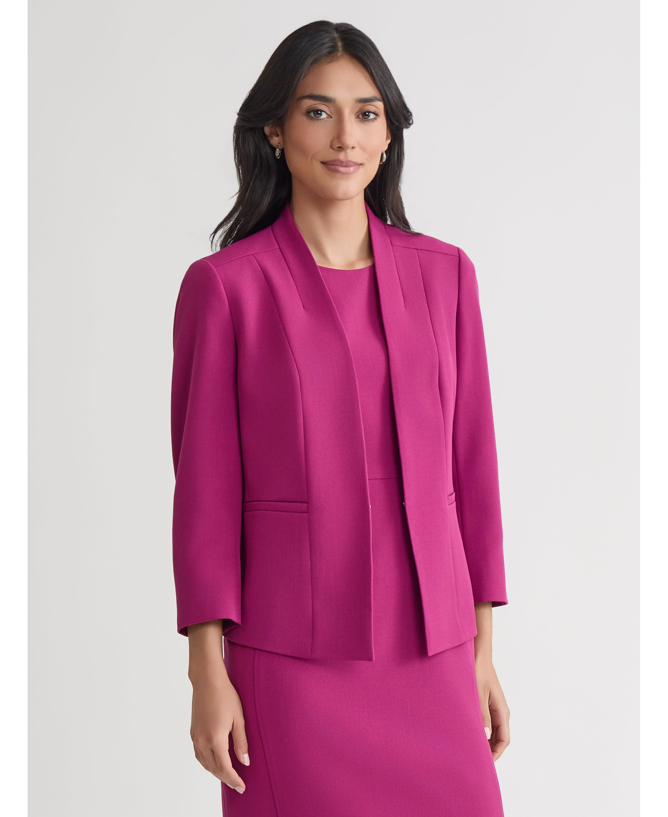 Petite Stretch Crepe Seamed Open Front Jacket