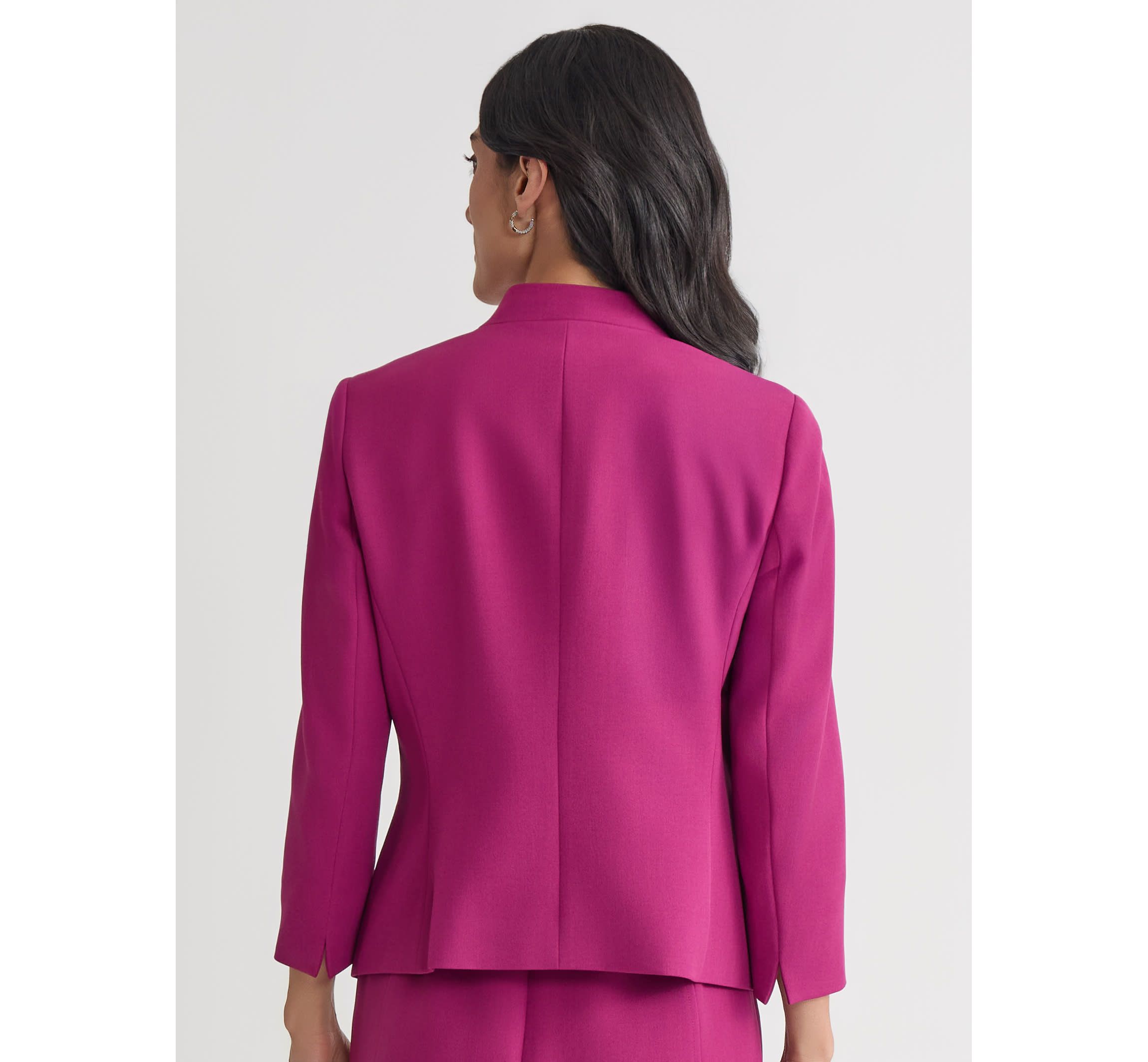 Petite Stretch Crepe Seamed Open Front Jacket