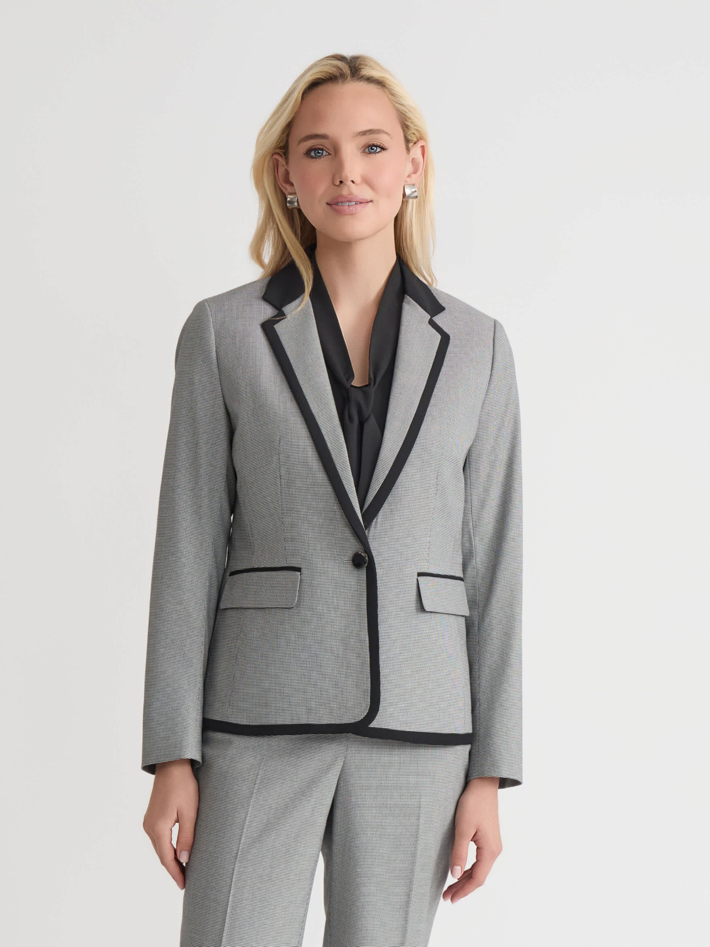Petite Mini Check One Button Framed Jacket
