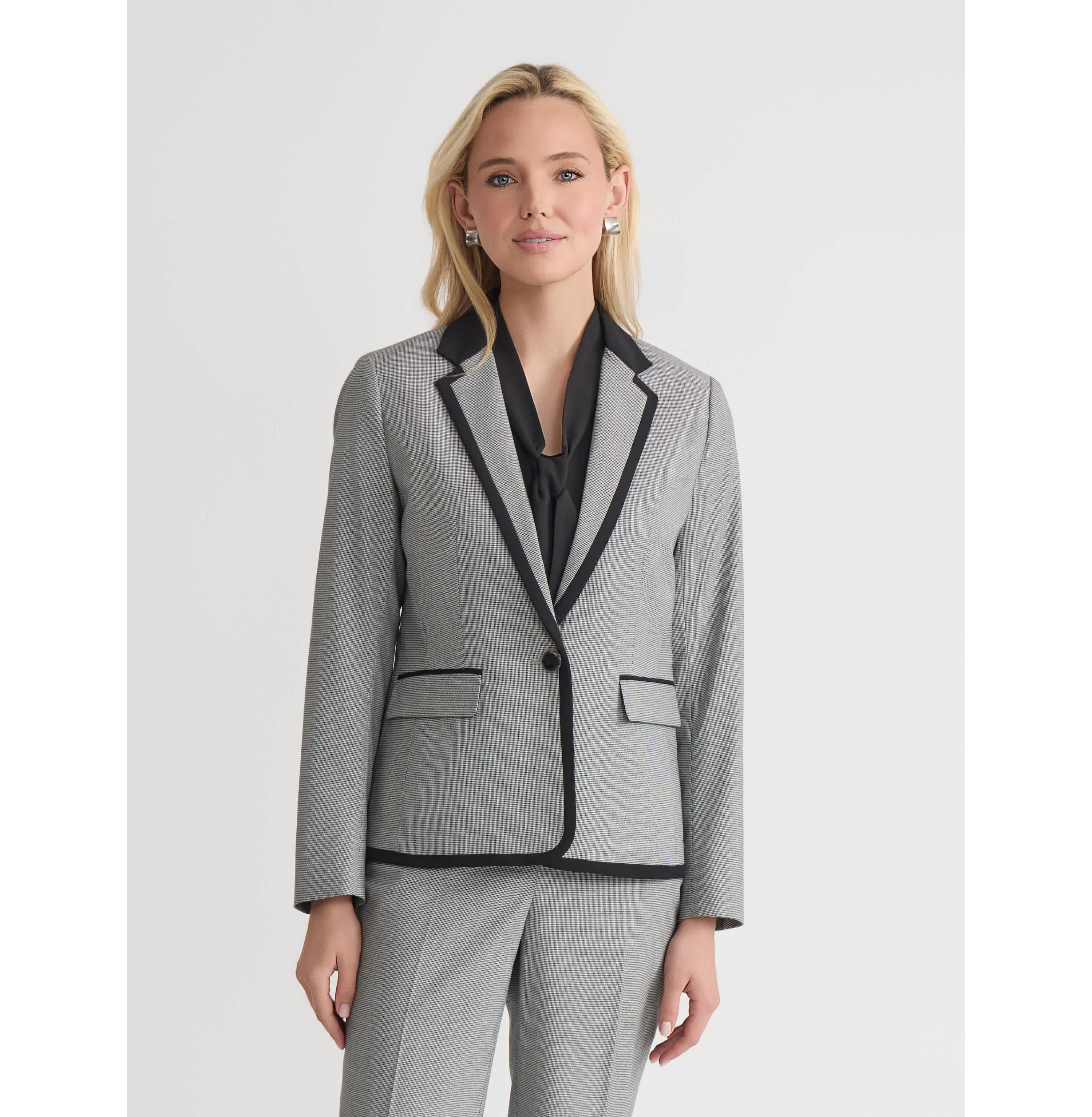 Petite Mini Check One Button Framed Jacket