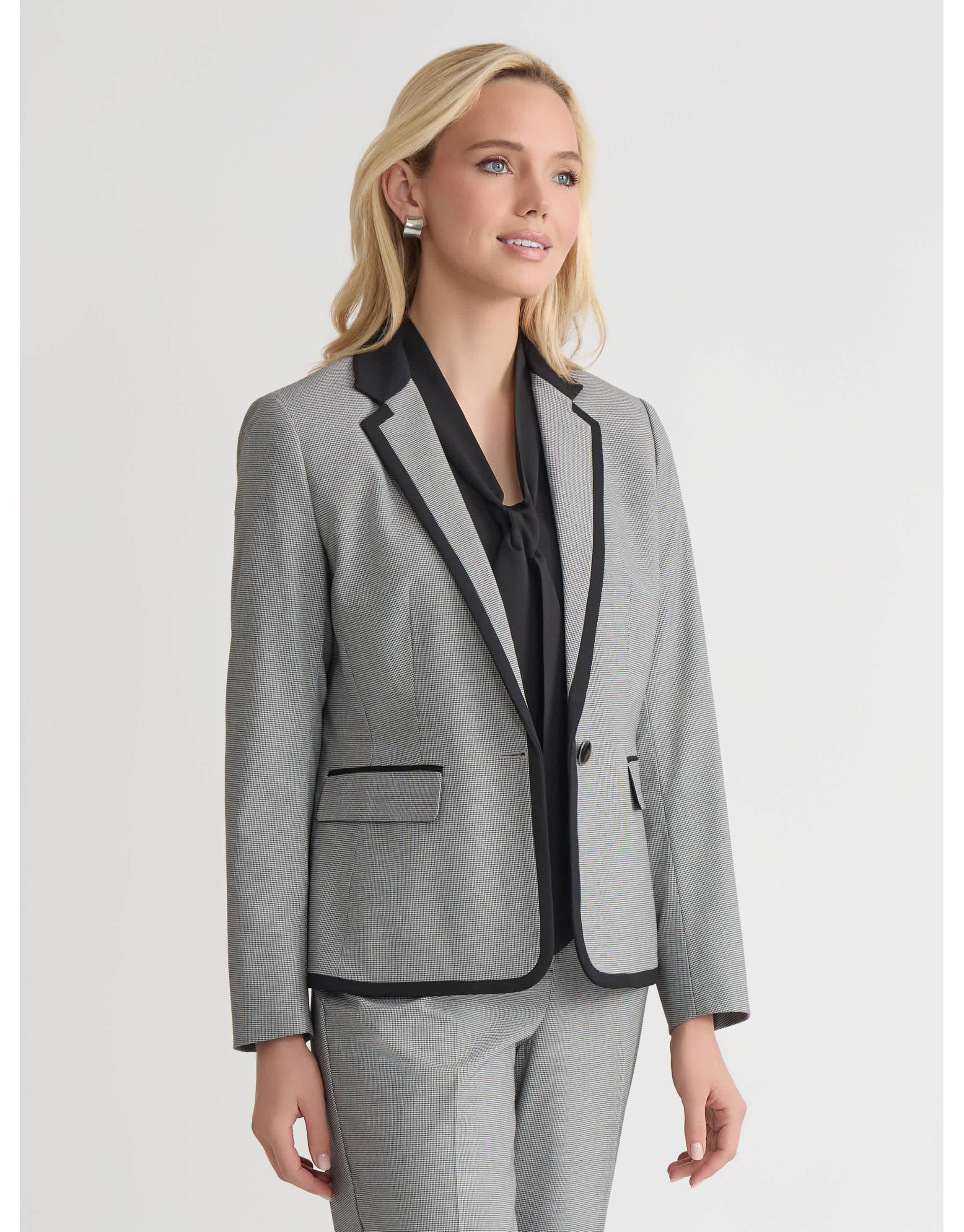 Petite Mini Check One Button Framed Jacket