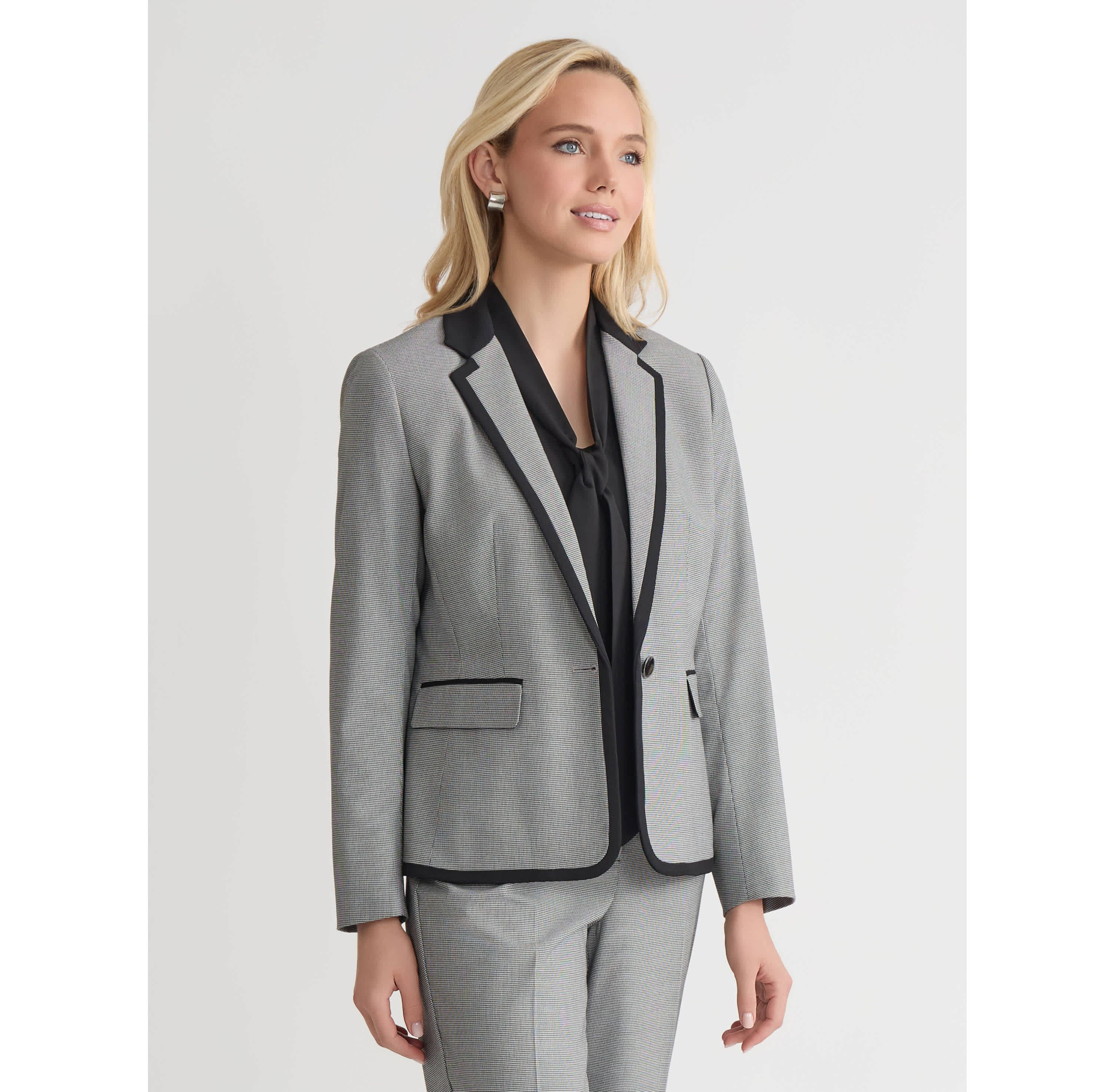 Petite Mini Check One Button Framed Jacket
