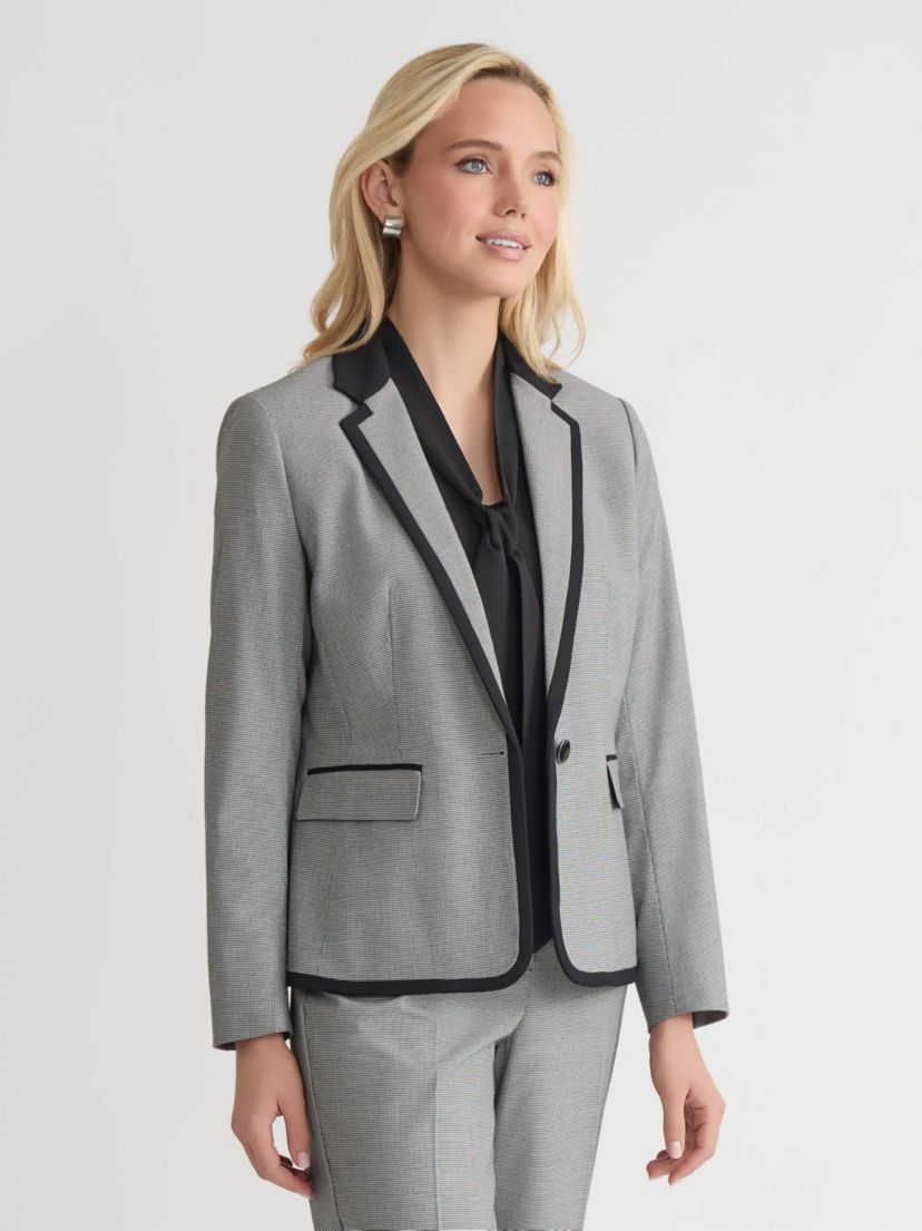 Petite Mini Check One Button Framed Jacket