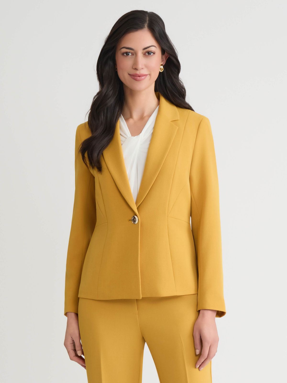 Womens Stretch Crepe One Button Seamed Jacket