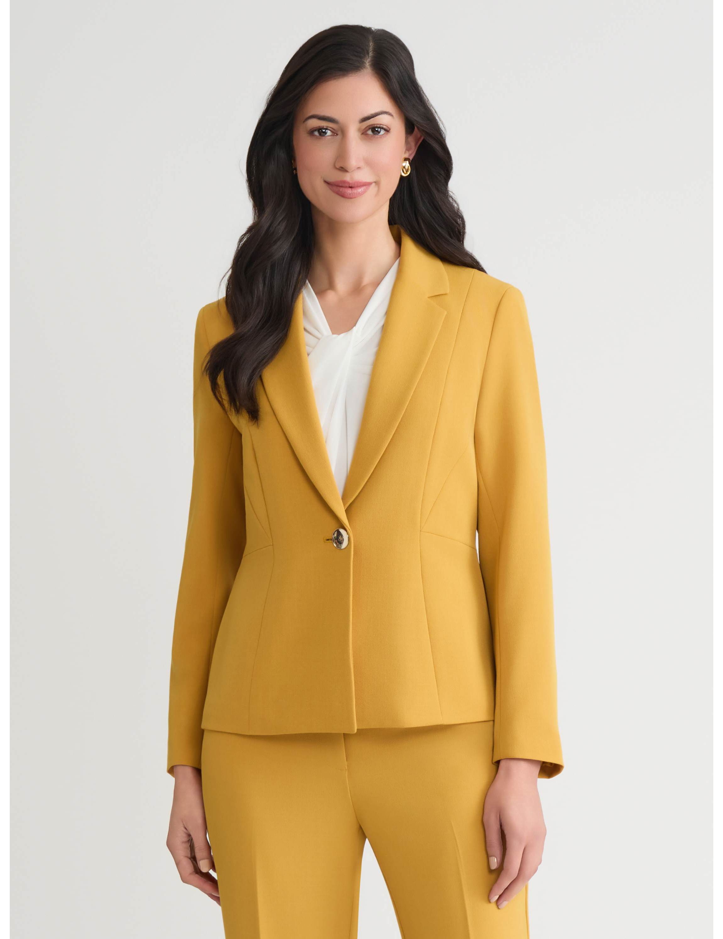 Womens Stretch Crepe One Button Seamed Jacket