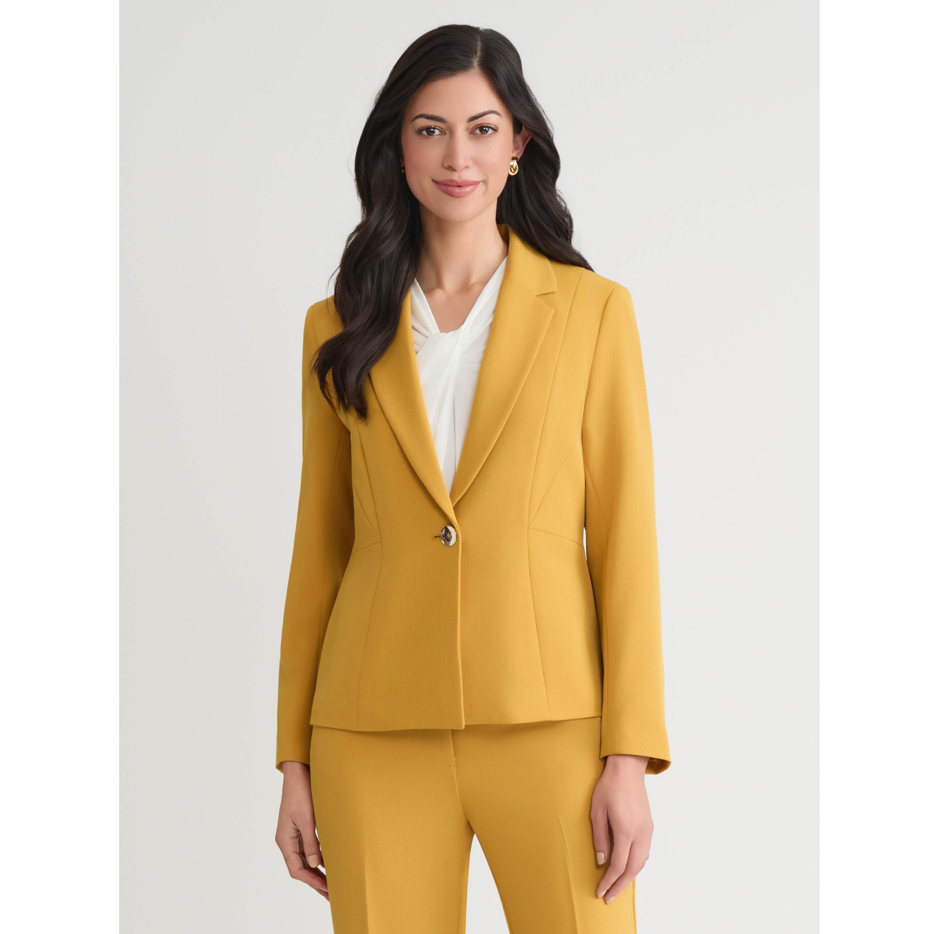 Womens Stretch Crepe One Button Seamed Jacket
