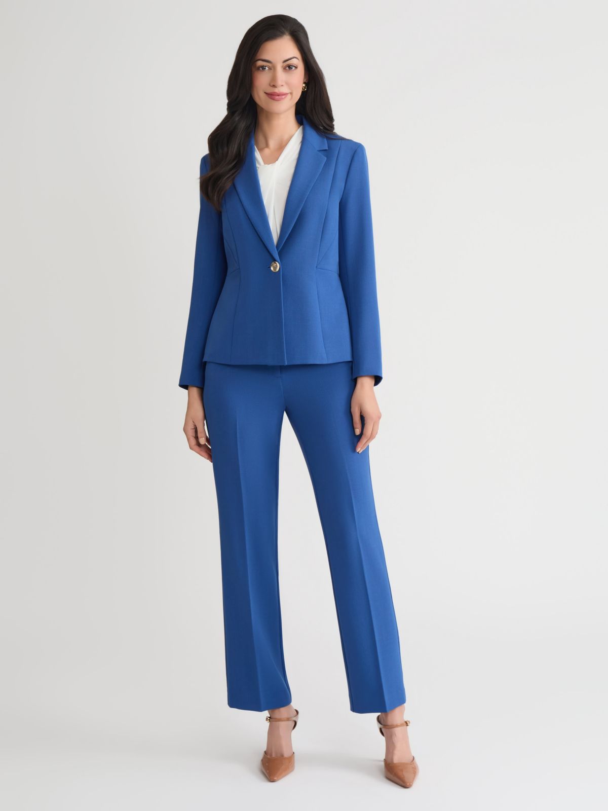 Petite Stretch Crepe One Button Seamed Jacket