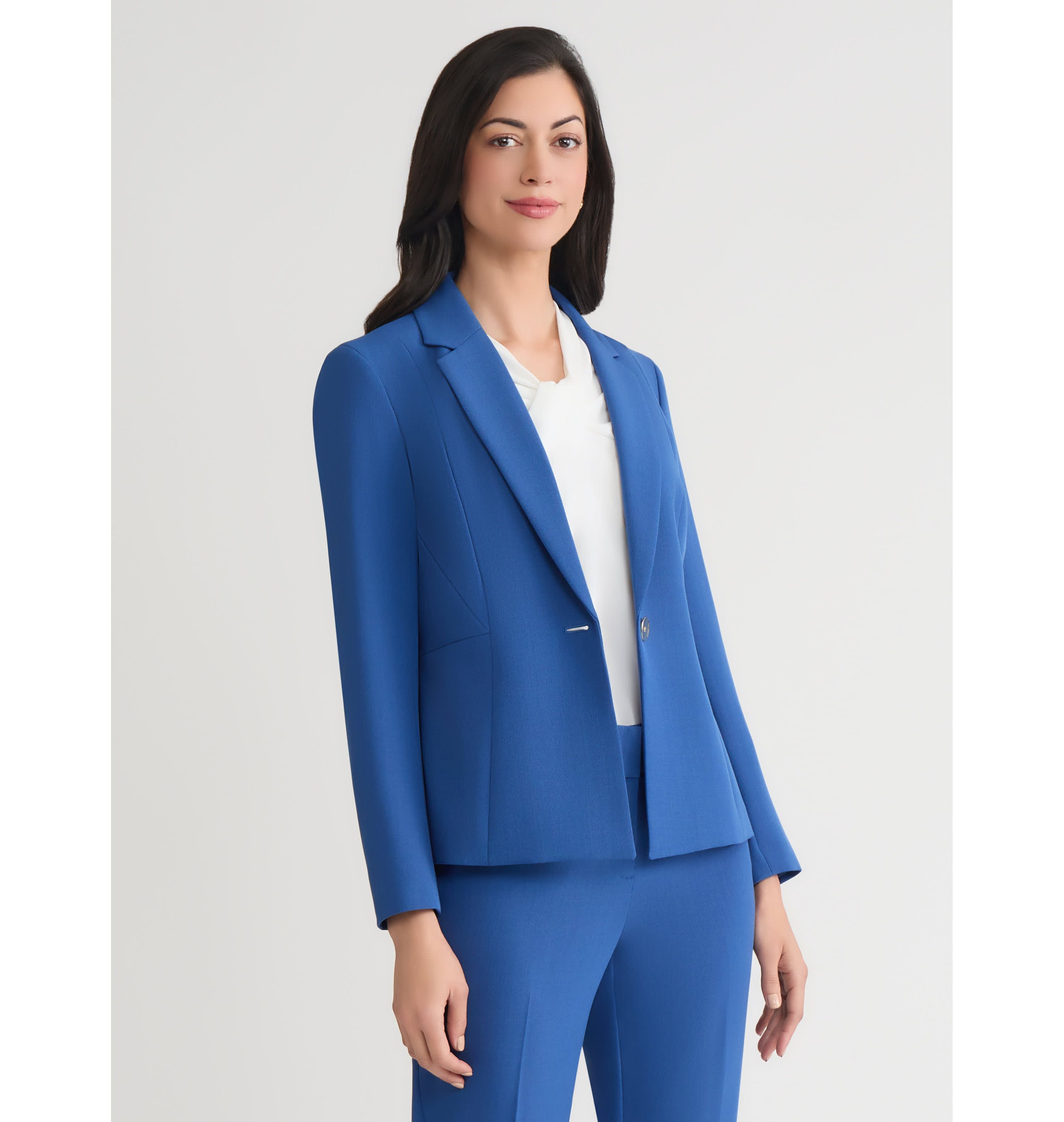 Petite Stretch Crepe One Button Seamed Jacket