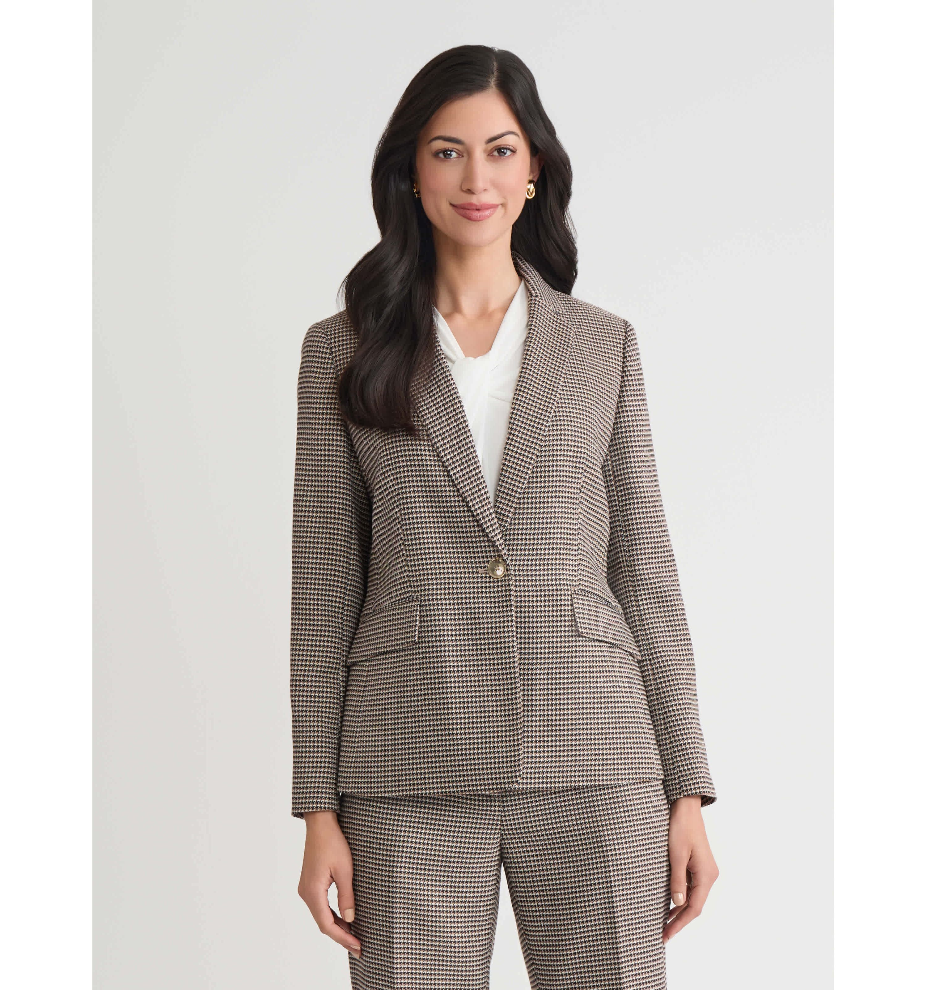 Womens Houndstooth One Button Jacket